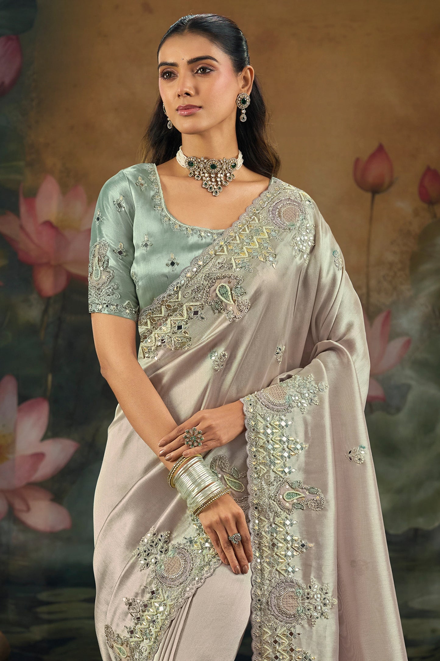 Silver Grey Embroidered Silk Saree-SAR12287_2_SareeButa.com