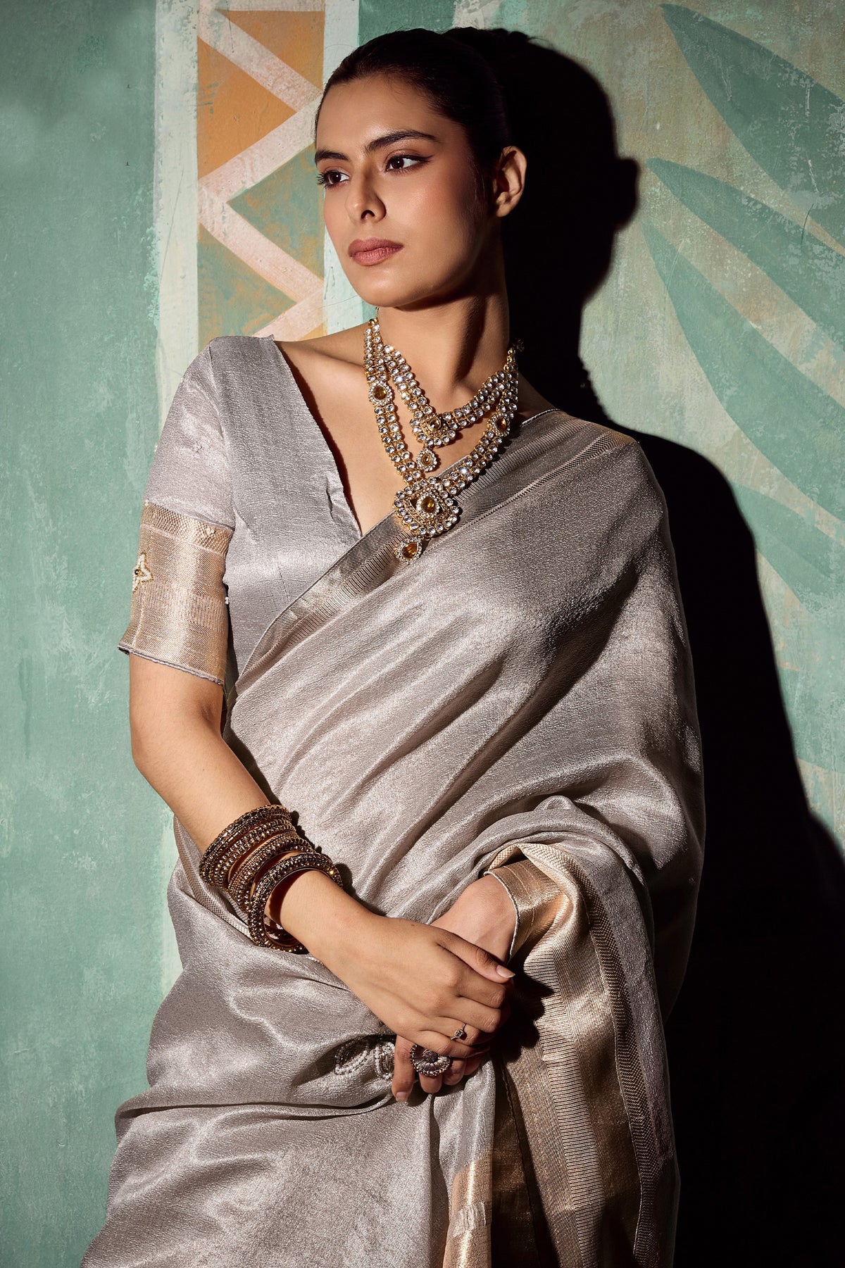 Silver Grey Embroidered Tissue Cotton Saree-SAR12938_3_SareeButa.com