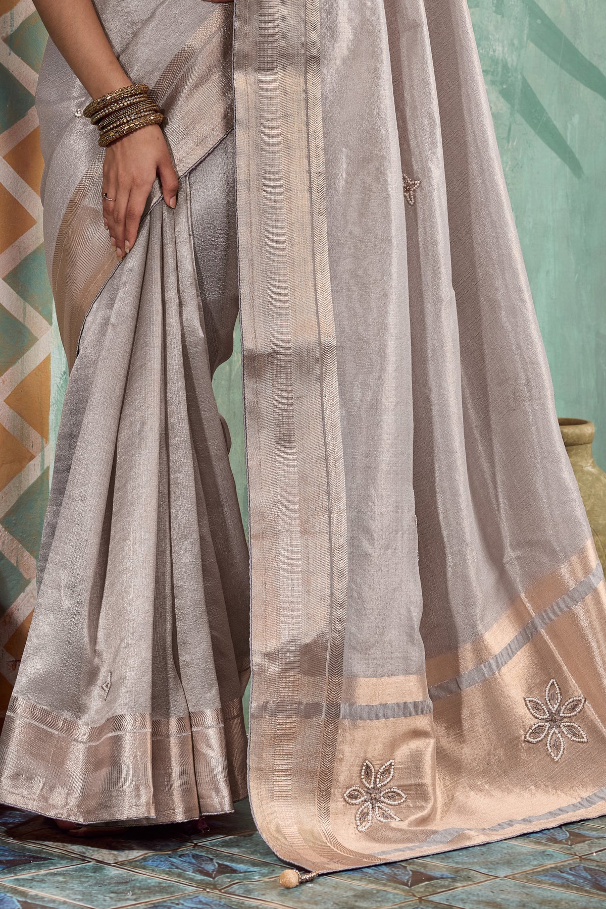 Silver Grey Embroidered Tissue Cotton Saree-SAR12938_5_SareeButa.com