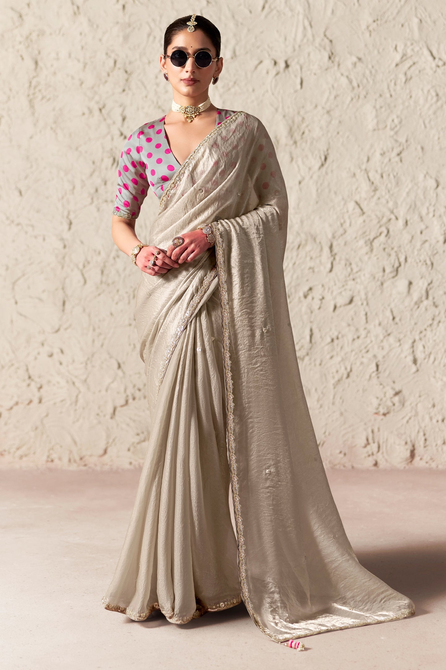 Silver Grey Embroidered Tissue Organza Saree-SAR12783_1_SareeButa.com