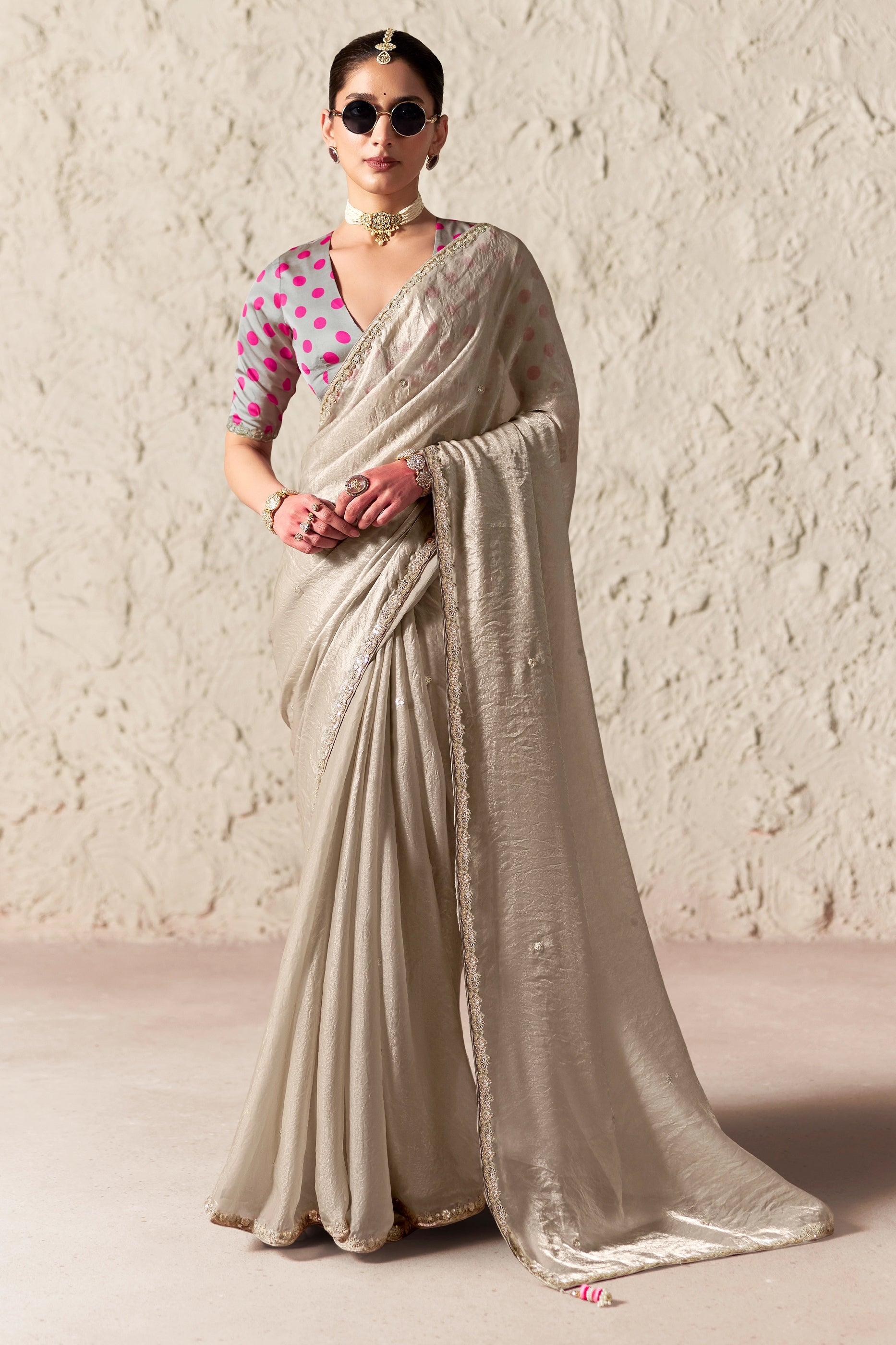 Silver Grey Embroidered Tissue Organza Saree-SAR12783_1_SareeButa.com