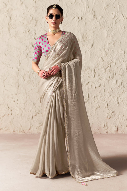 Silver Grey Embroidered Tissue Organza Saree-SAR12783_1_SareeButa.com