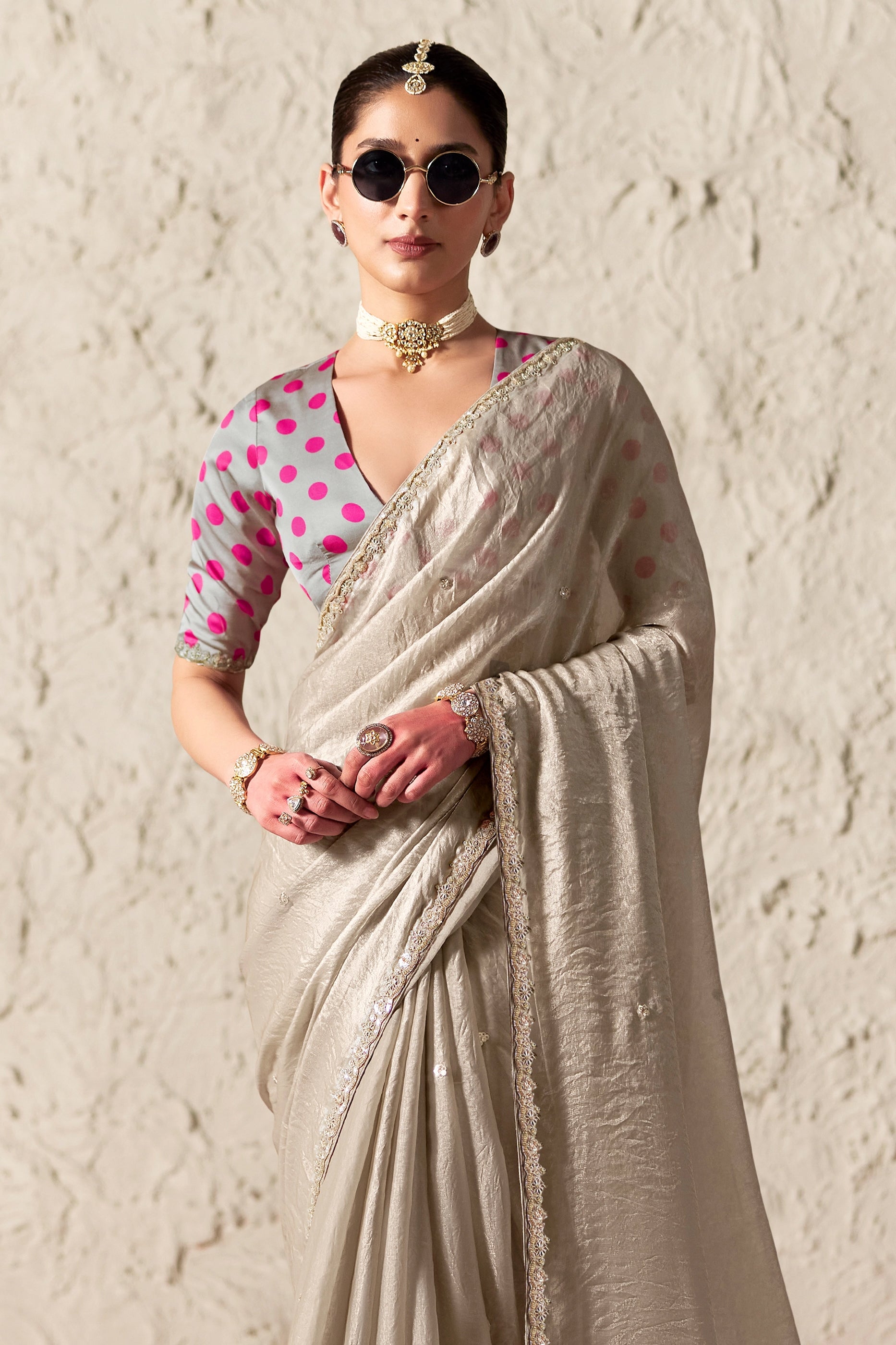 Silver Grey Embroidered Tissue Organza Saree-SAR12783_3_SareeButa.com