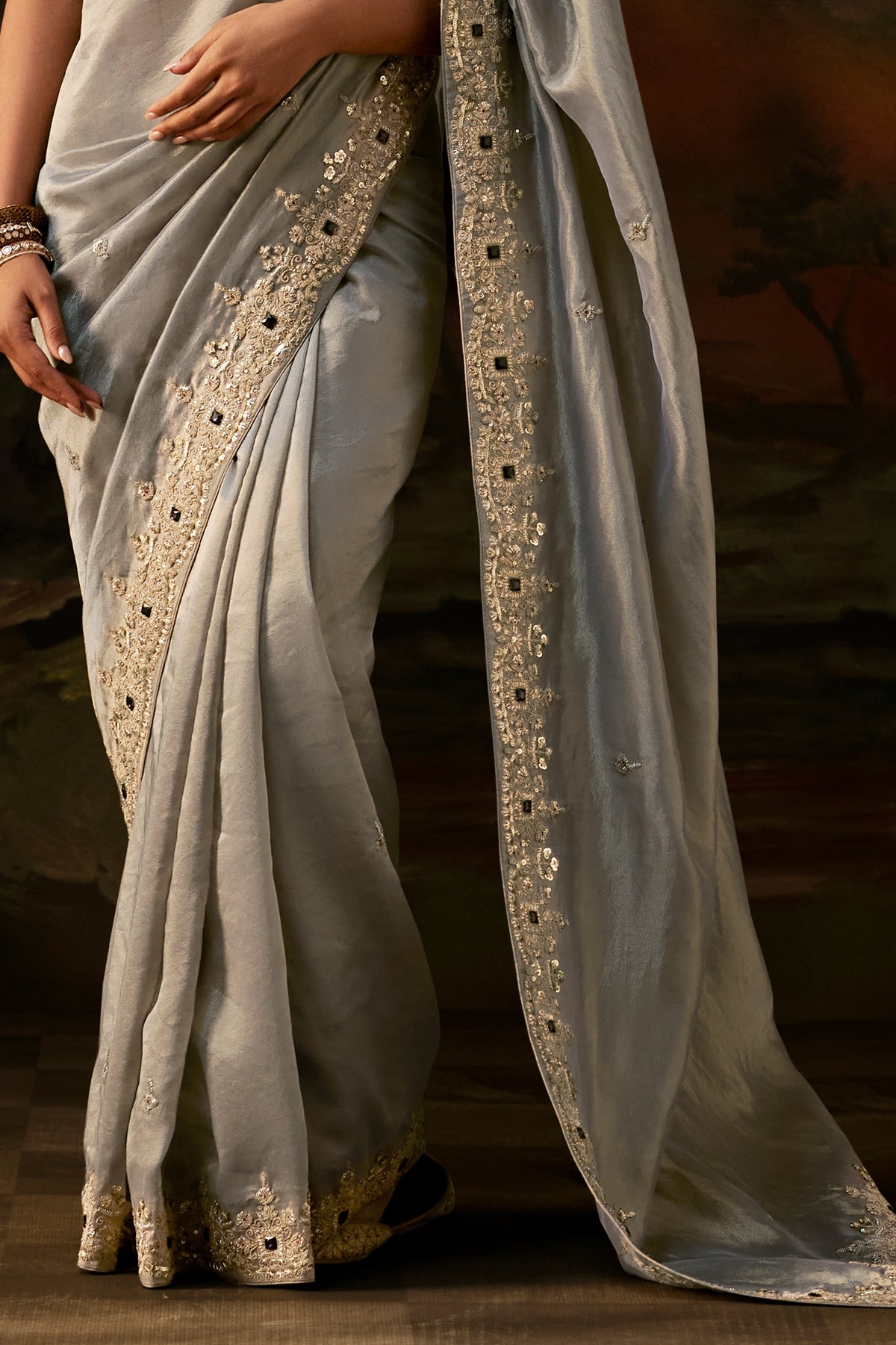 Silver Grey Embroidered Viscose Tissue Saree-SAR13253_4_SareeButa.com