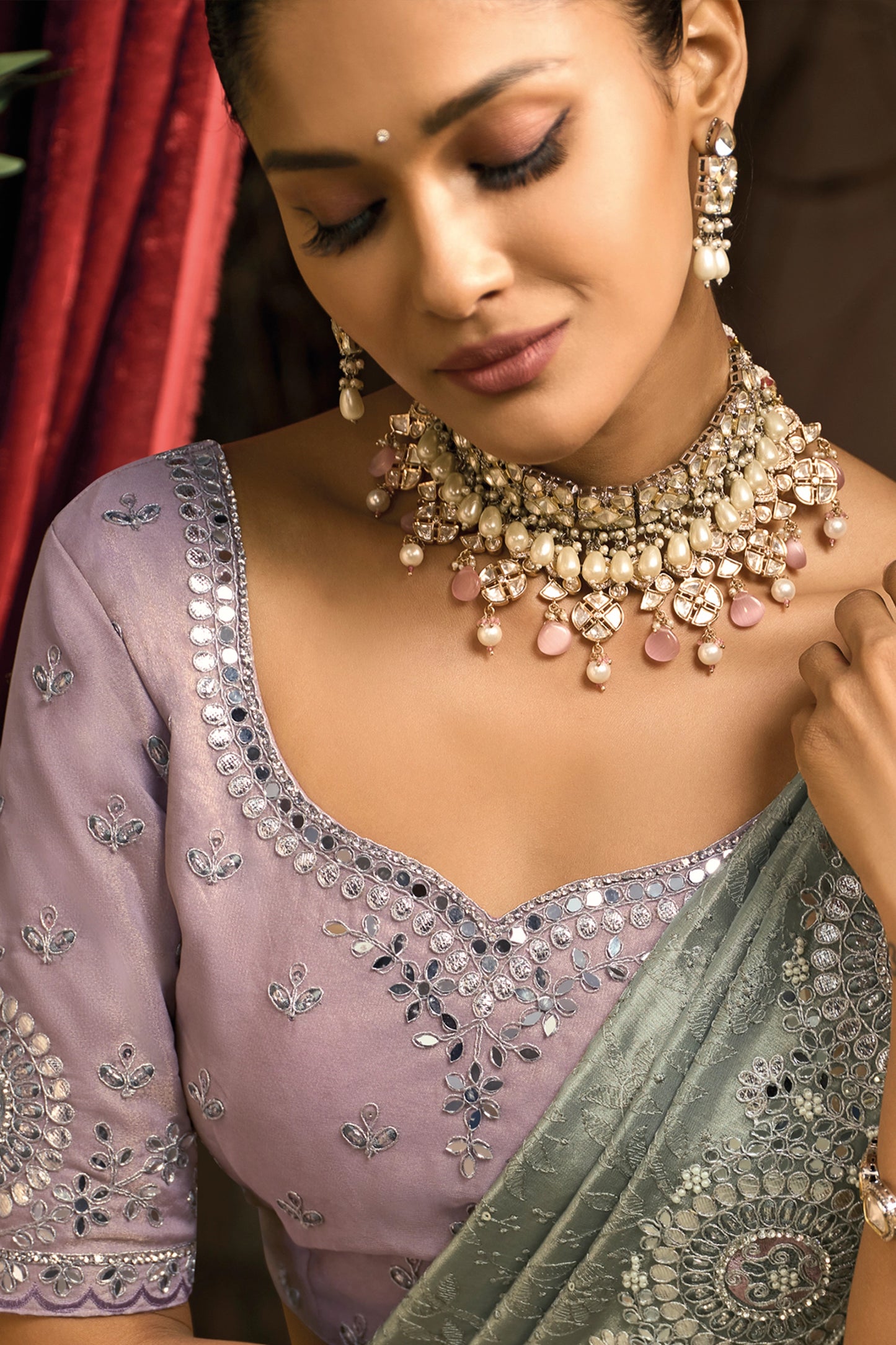 Silver Grey Lucknowi Kanjivaram Silk Saree-SAR12040_2_SareeButa.com