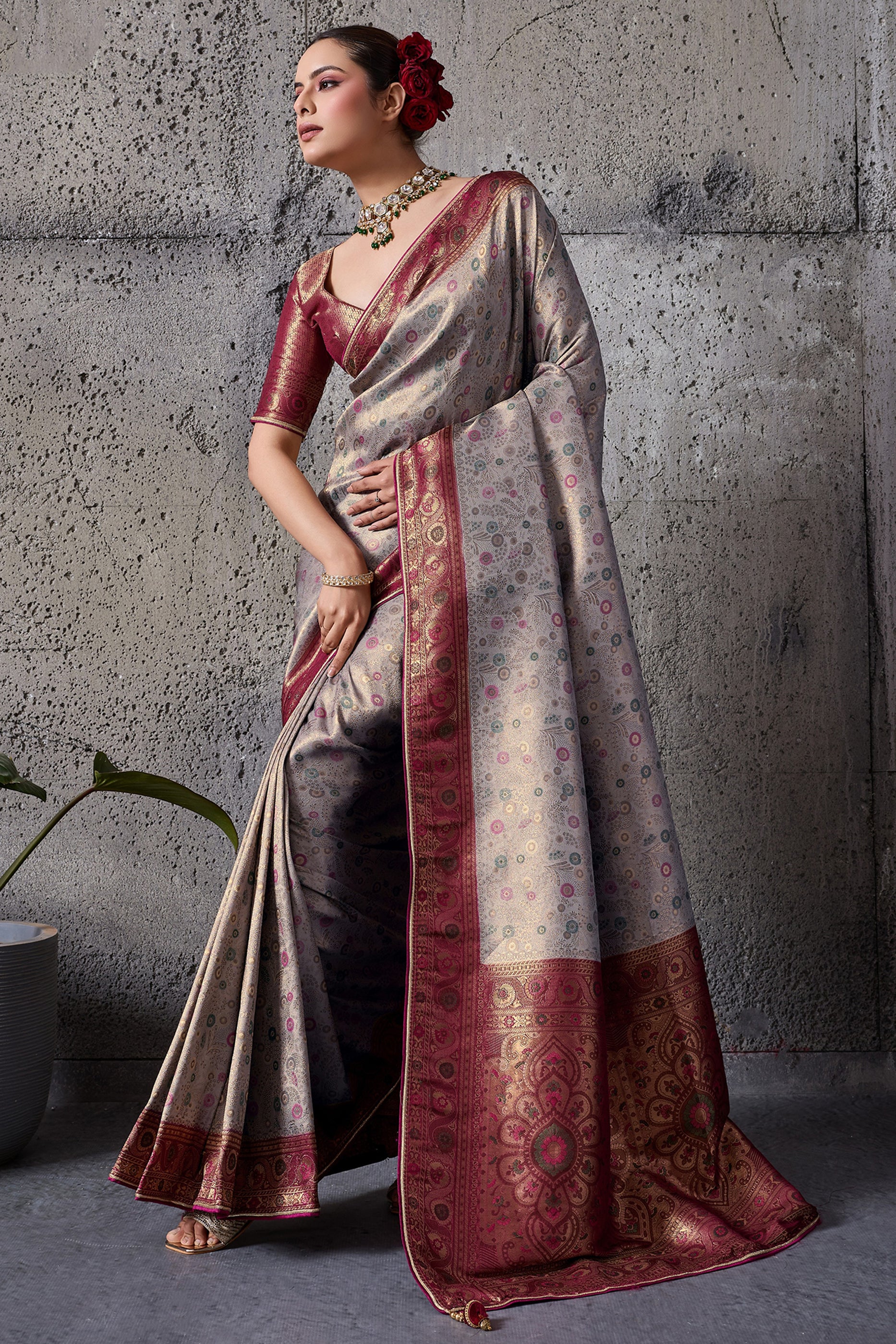 Silver Grey Woven Kanjivaram Silk Saree-SAR12554_1_SareeButa.com
