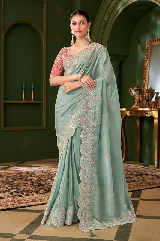 Sky Blue Embroidered Viscose Georgette Saree-SAR10965_1_SareeButa.com