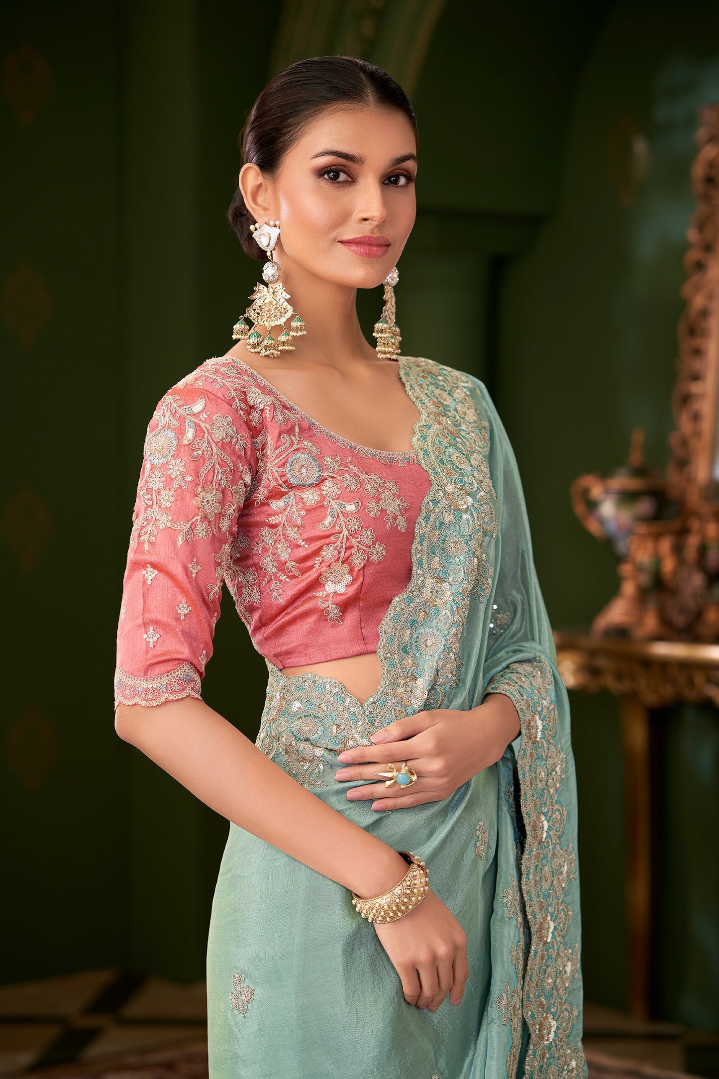 Sky Blue Embroidered Viscose Georgette Saree-SAR10965_2_SareeButa.com