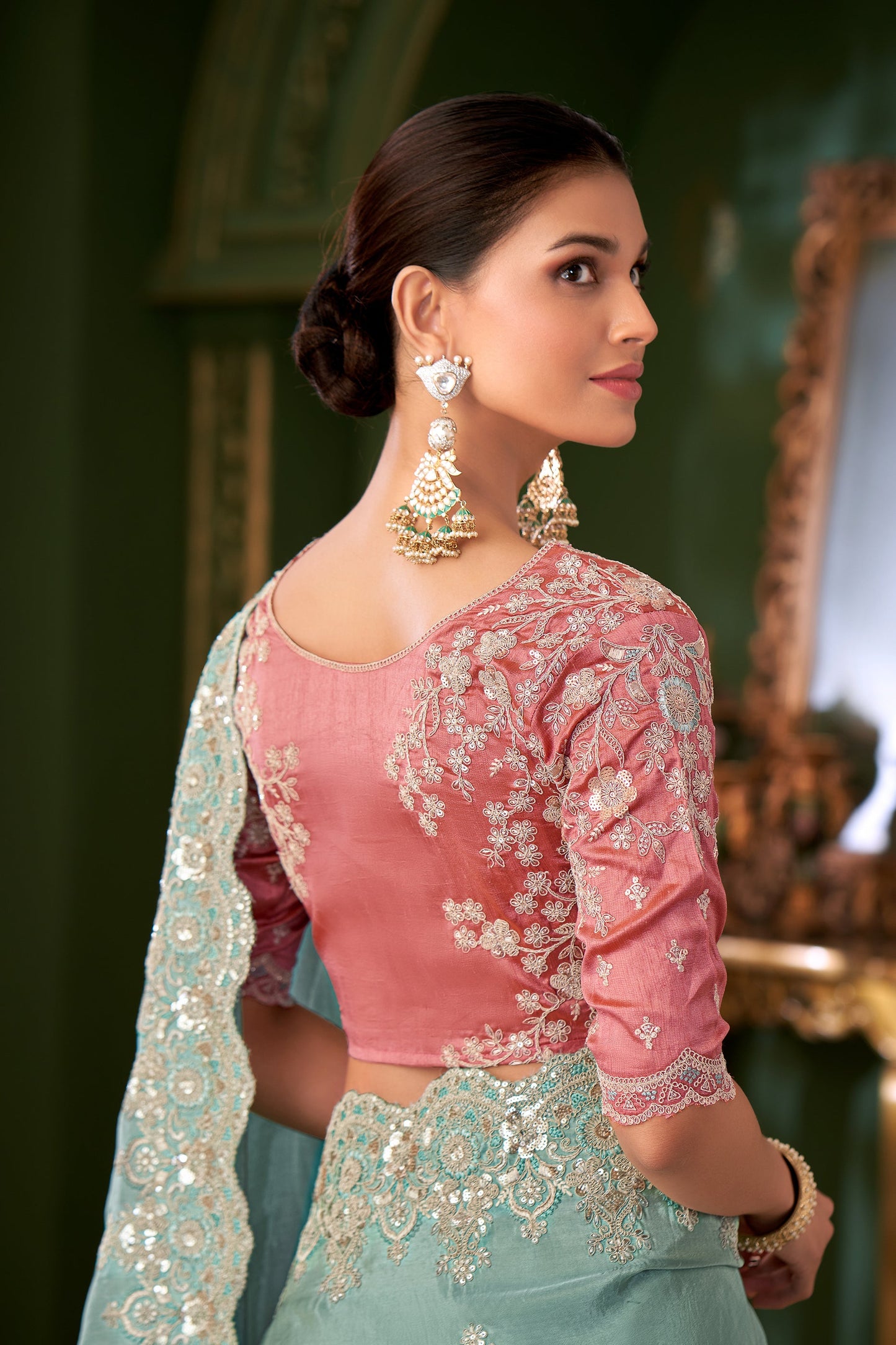 Sky Blue Embroidered Viscose Georgette Saree-SAR10965_3_SareeButa.com