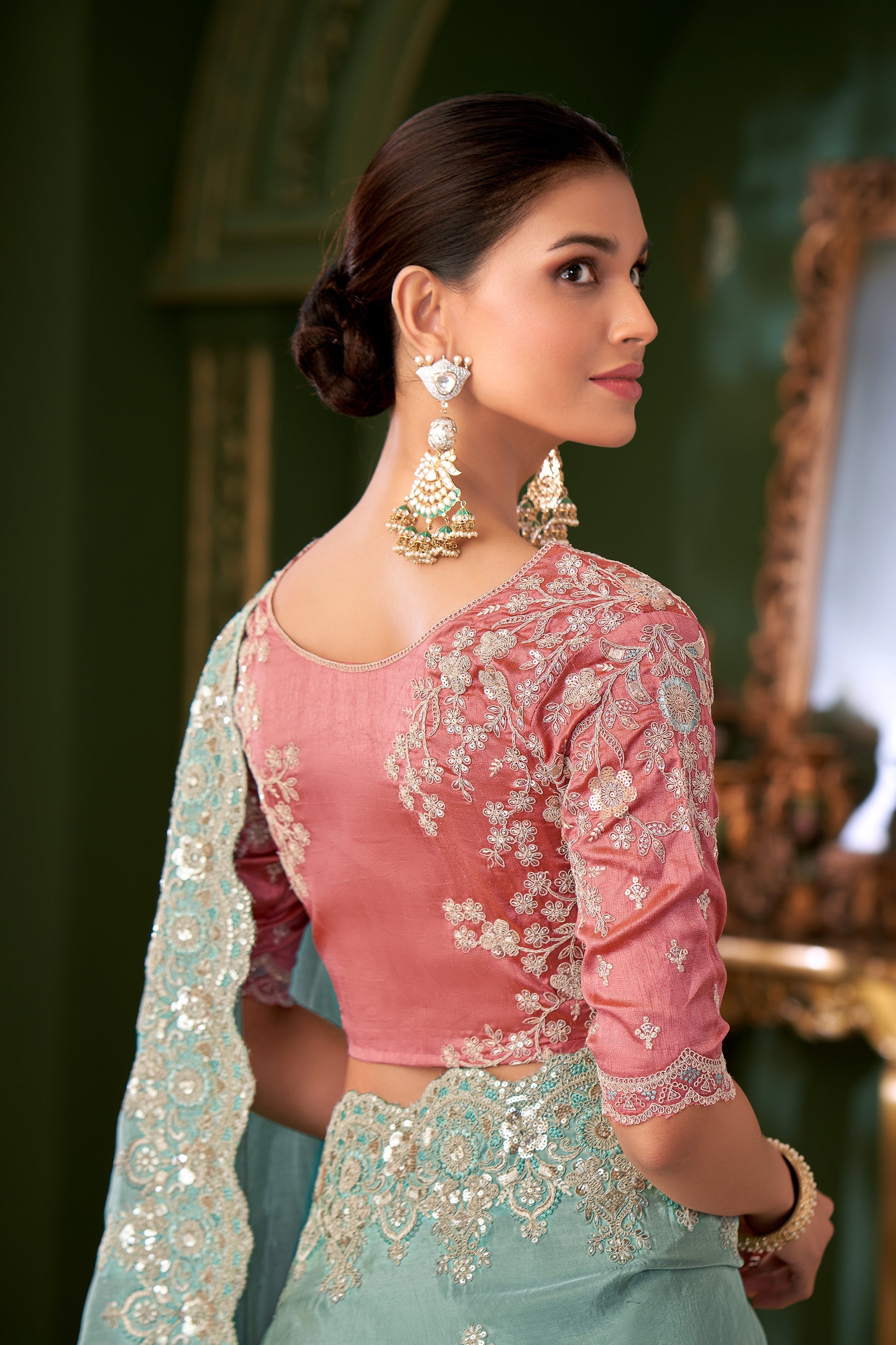 Sky Blue Embroidered Viscose Georgette Saree-SAR10965_3_SareeButa.com