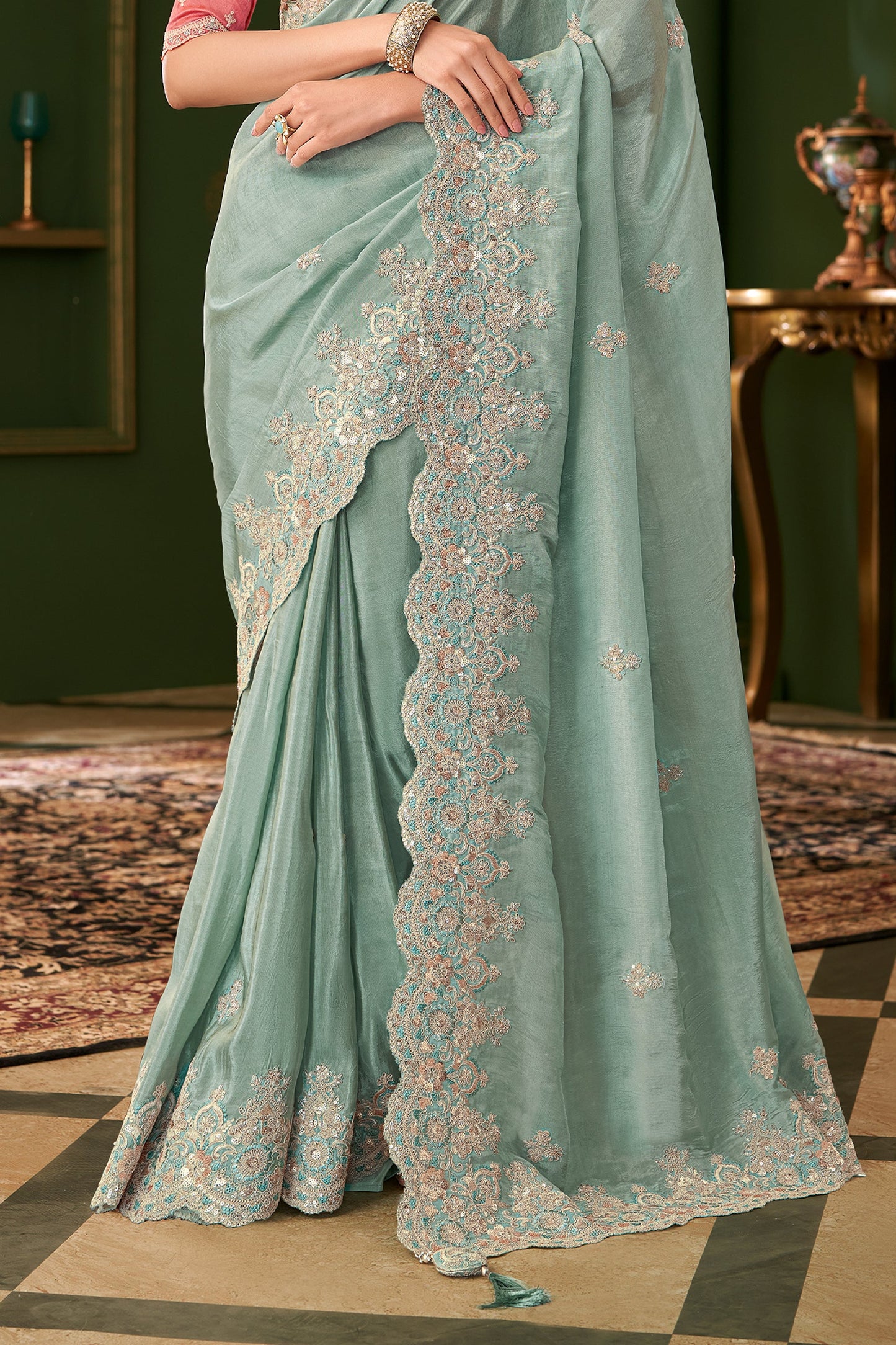 Sky Blue Embroidered Viscose Georgette Saree-SAR10965_5_SareeButa.com