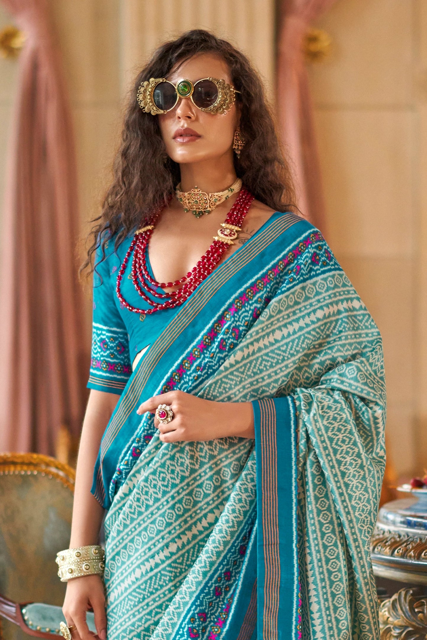 Sky Blue Printed Silk Saree-SAR11347_3_SareeButa.com