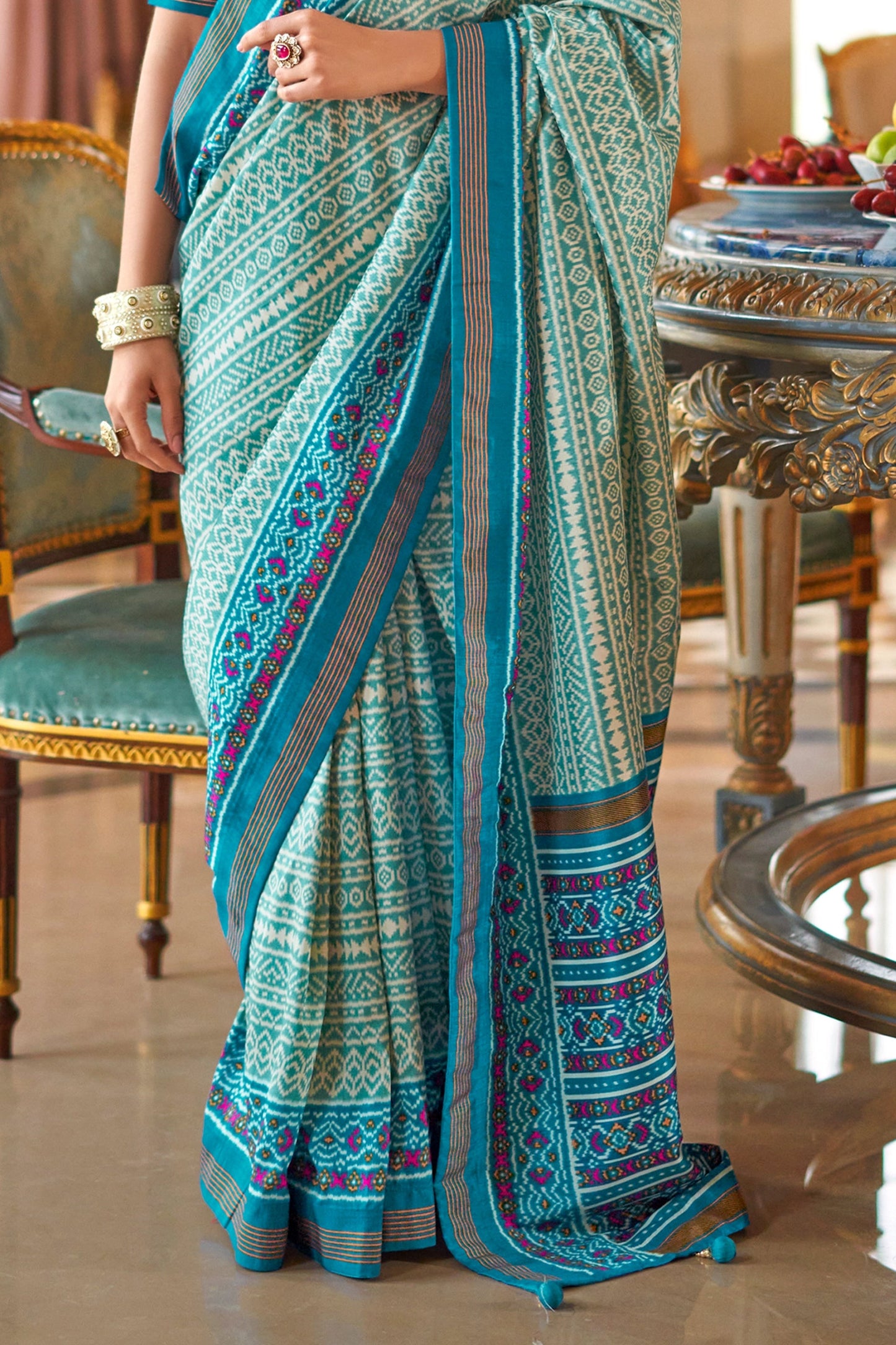 Sky Blue Printed Silk Saree-SAR11347_4_SareeButa.com