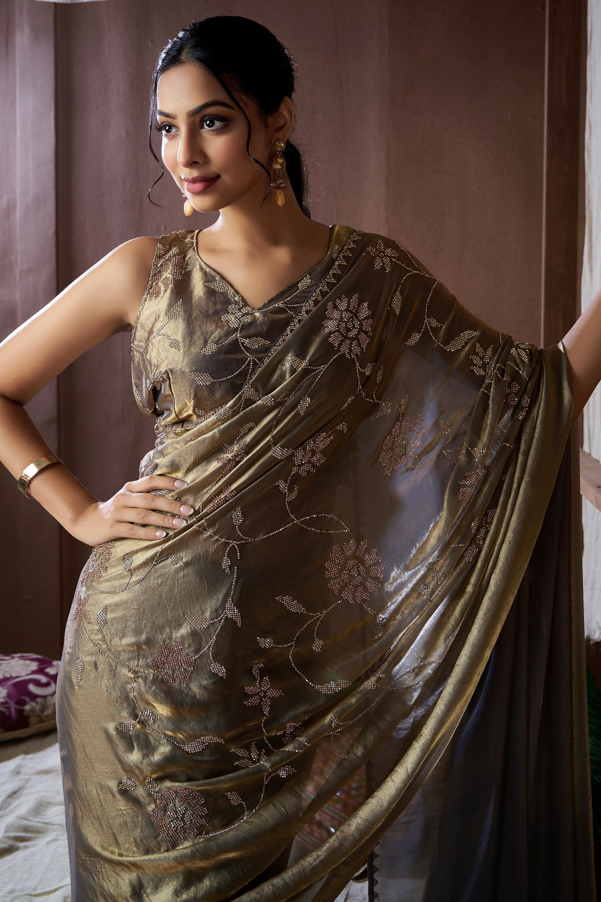 Slate Grey Stone Work Satin Silk Saree-ZB134206_2_SareeButa.com