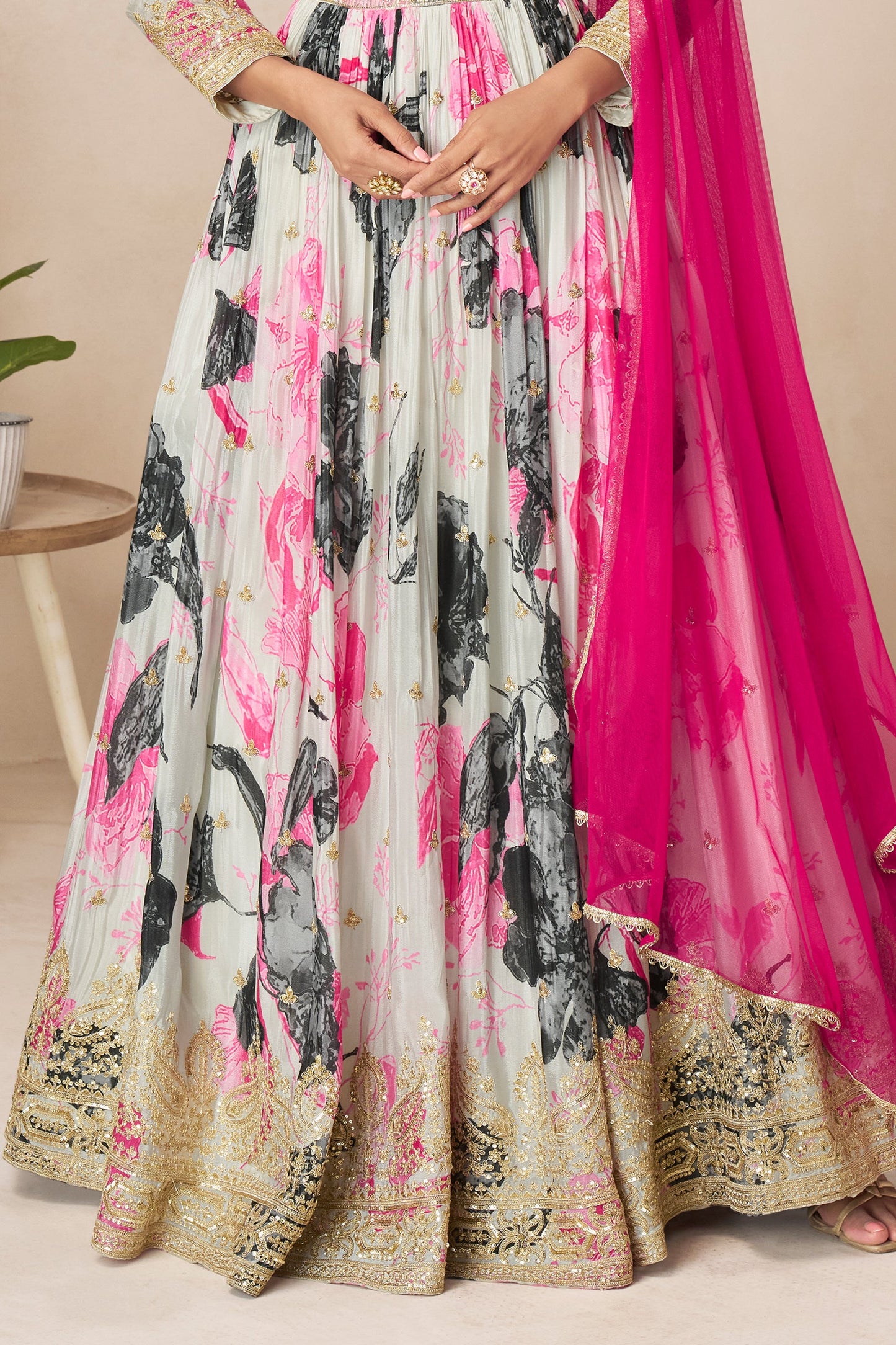 Smoke White Readymade Chinon Gown with Dupatta-SAR11558_5_SareeButa.com