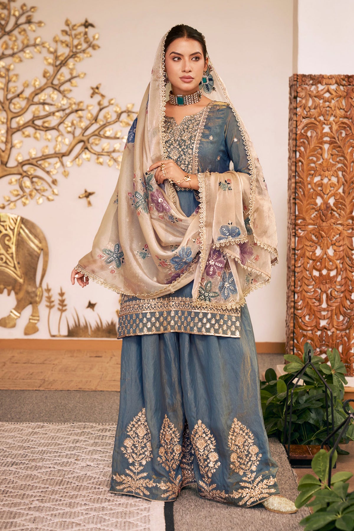 Steel Grey Fendy Silk Embroidered Palazzo Suit-SAR13549_4_SareeButa.com