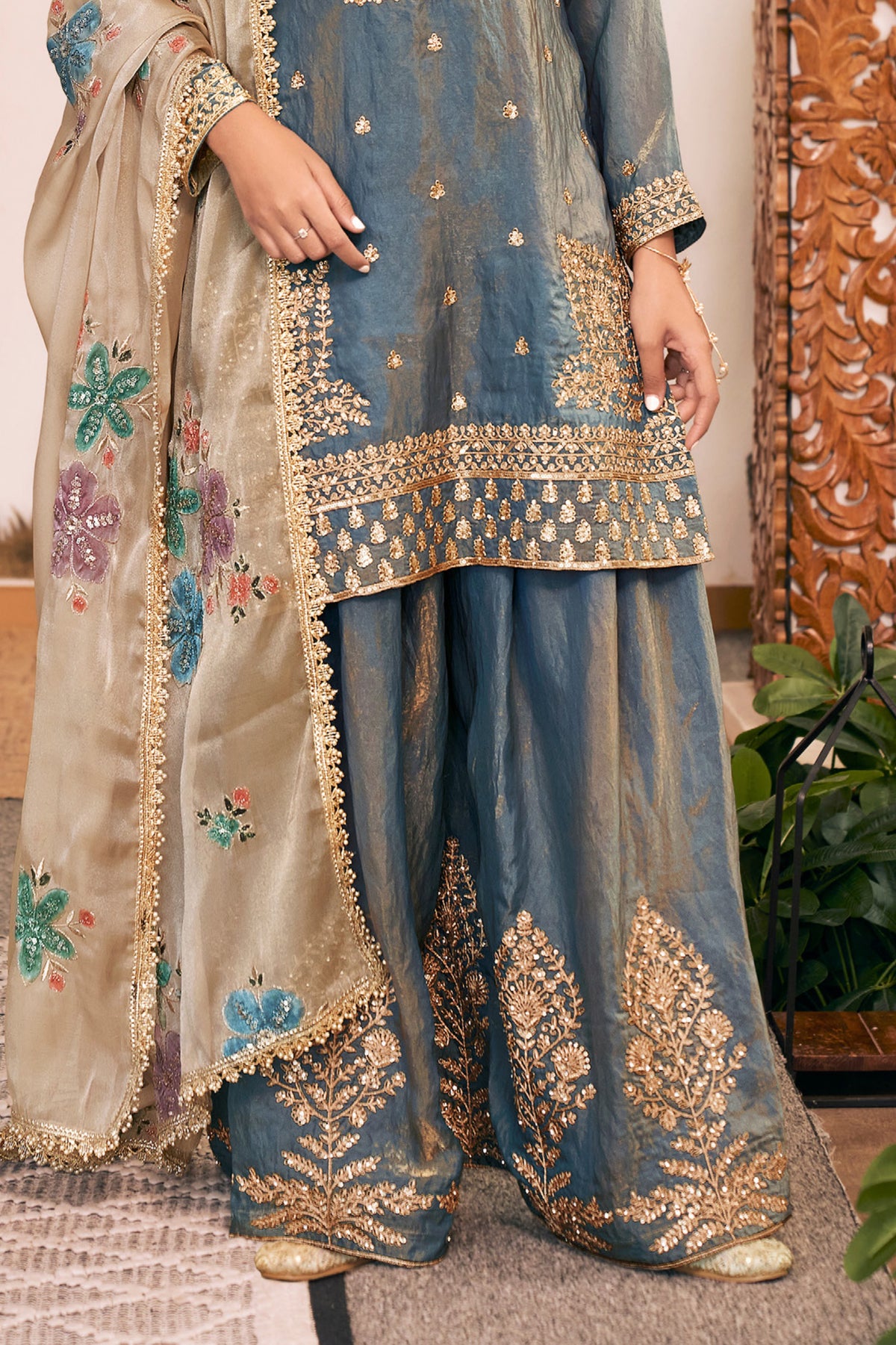 Steel Grey Fendy Silk Embroidered Palazzo Suit-SAR13549_5_SareeButa.com