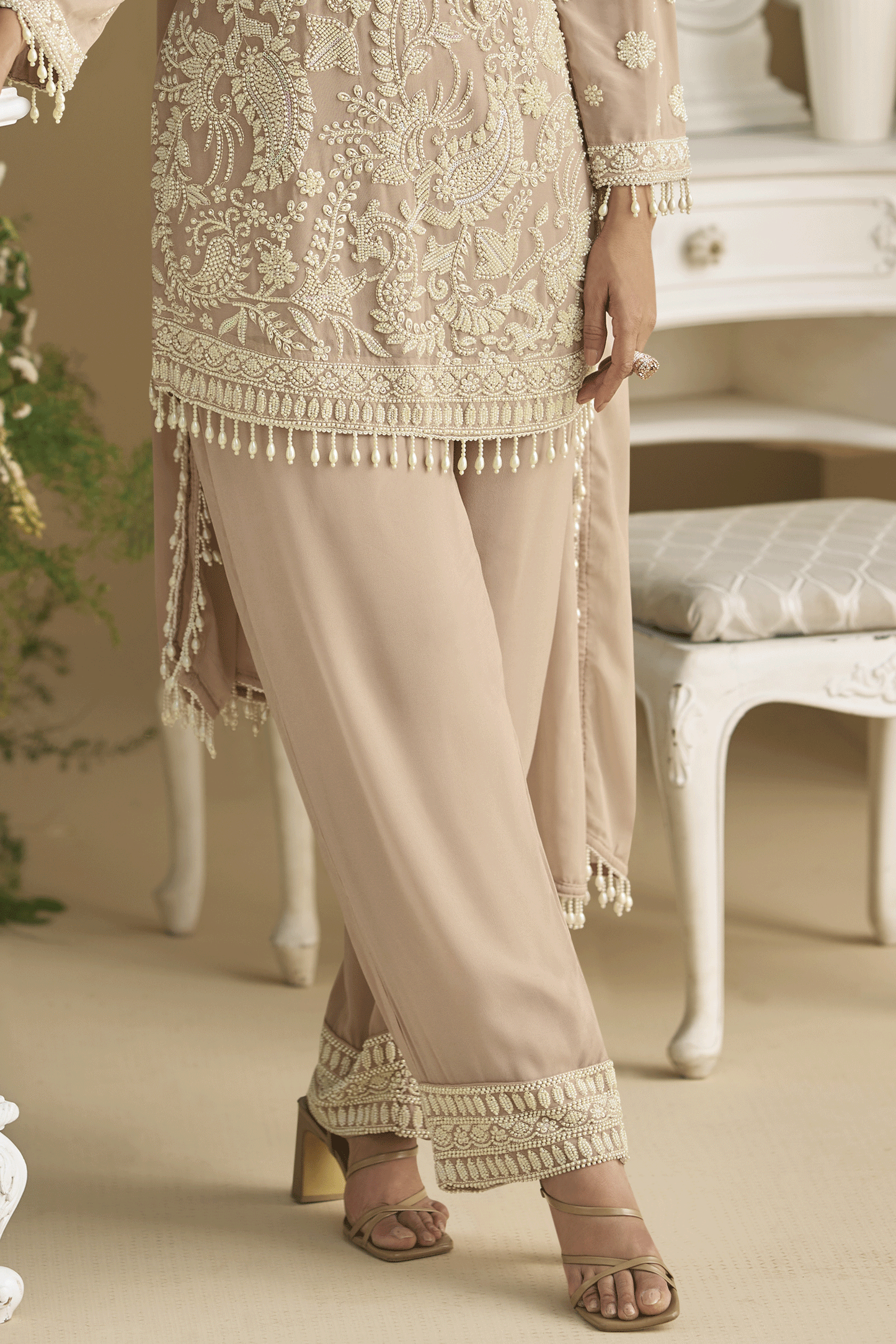 Taupe Readymade Heavy Work Georgette Palazzo Suit-SS856_3_SareeButa.com