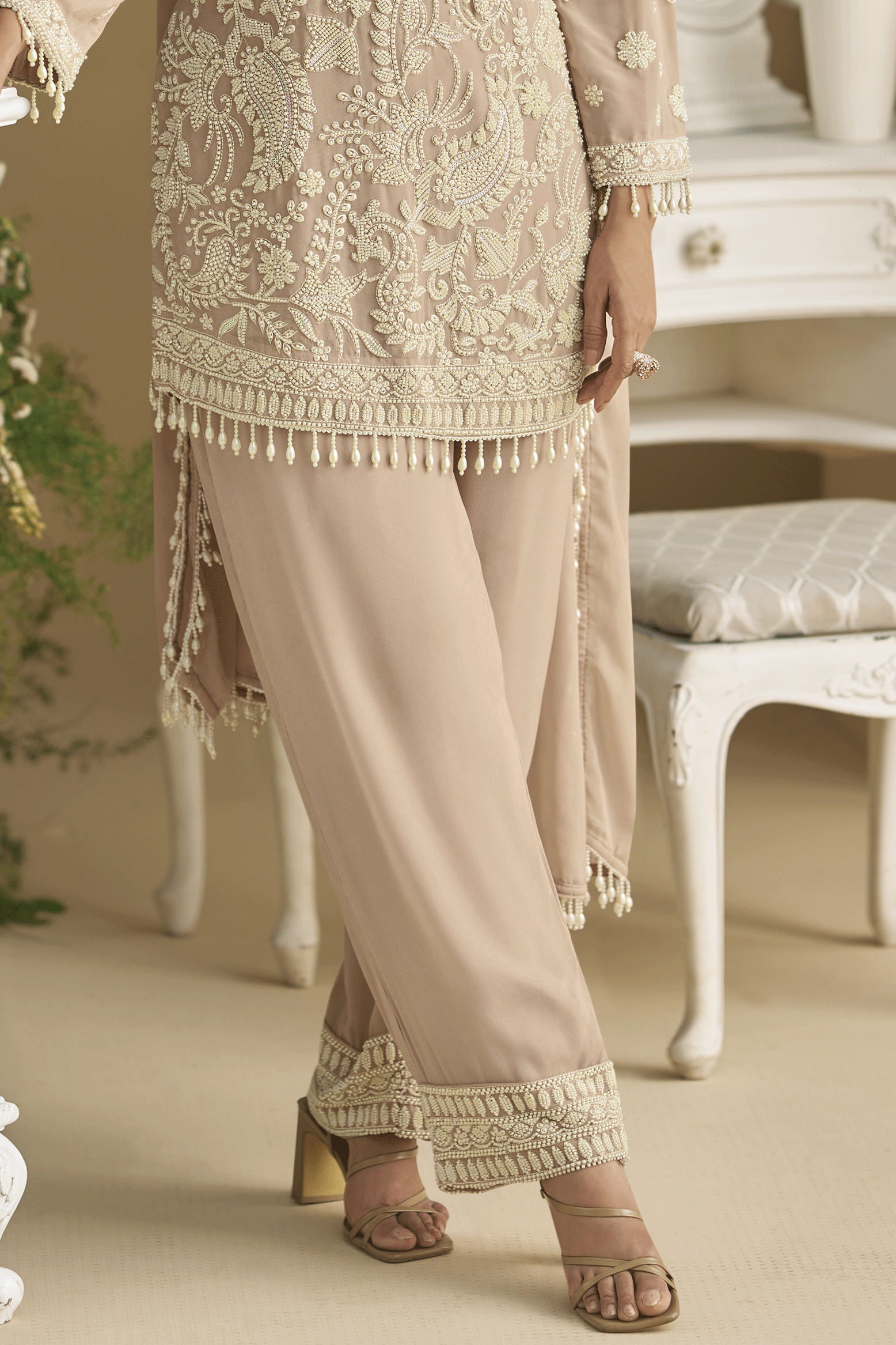 Taupe Readymade Heavy Work Georgette Palazzo Suit-SS856_3_SareeButa.com