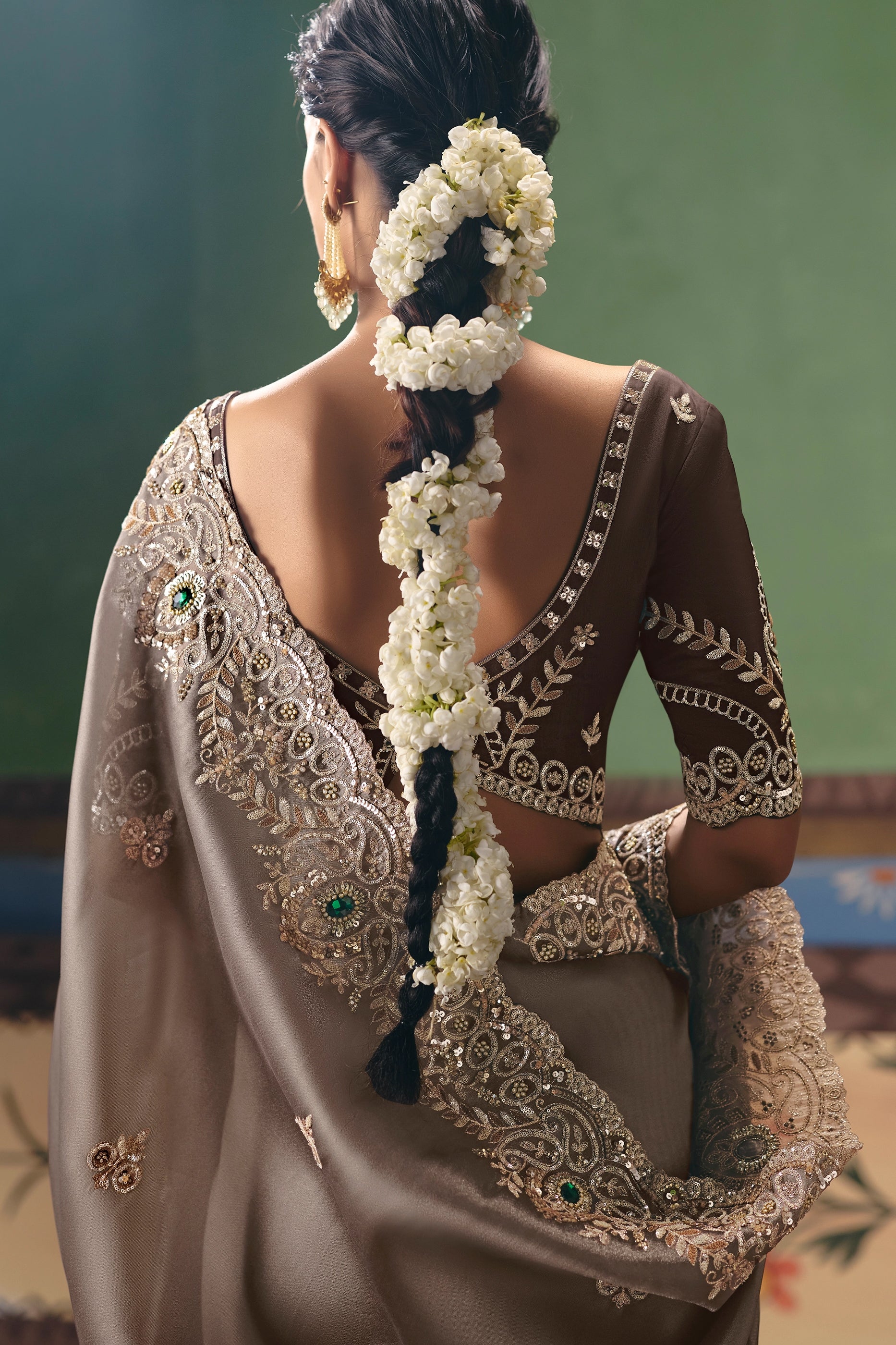 Taupe Brown Embroidered Organza Silk Saree-SAR12263_3_SareeButa.com