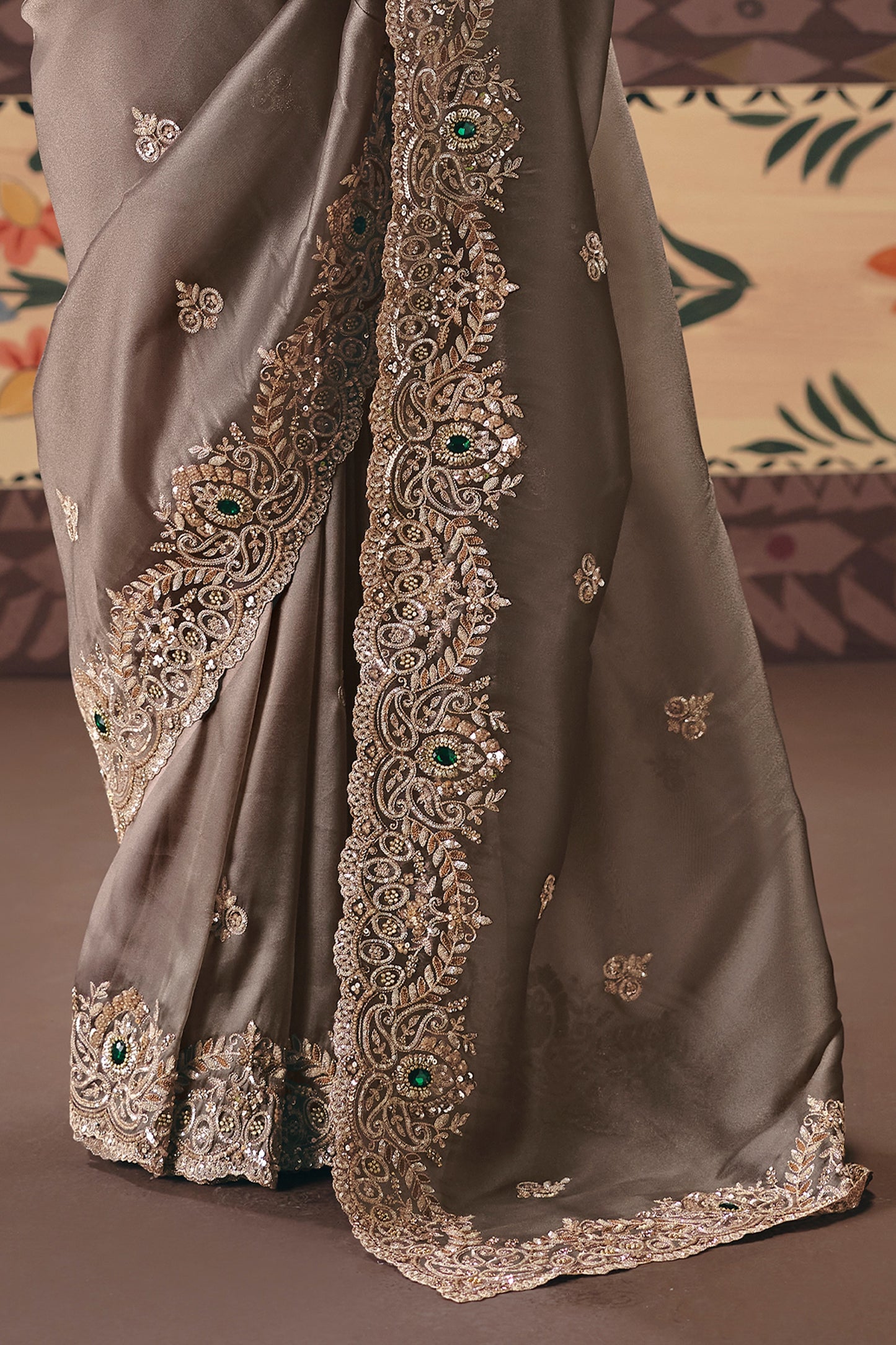 Taupe Brown Embroidered Organza Silk Saree-SAR12263_5_SareeButa.com