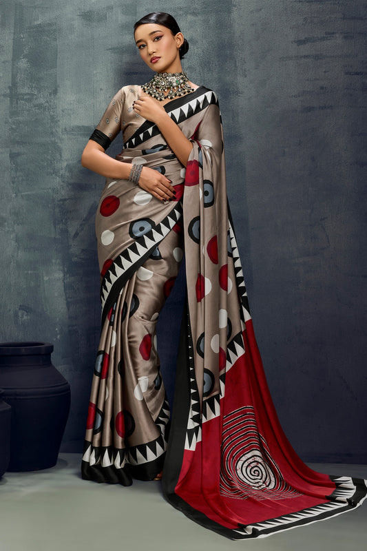 Taupe Grey Ajrakh Print Satin Saree-SAR11920_1_SareeButa.com