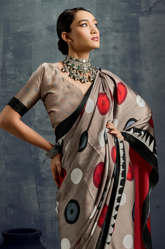 Taupe Grey Ajrakh Print Satin Saree-SAR11920_2_SareeButa.com