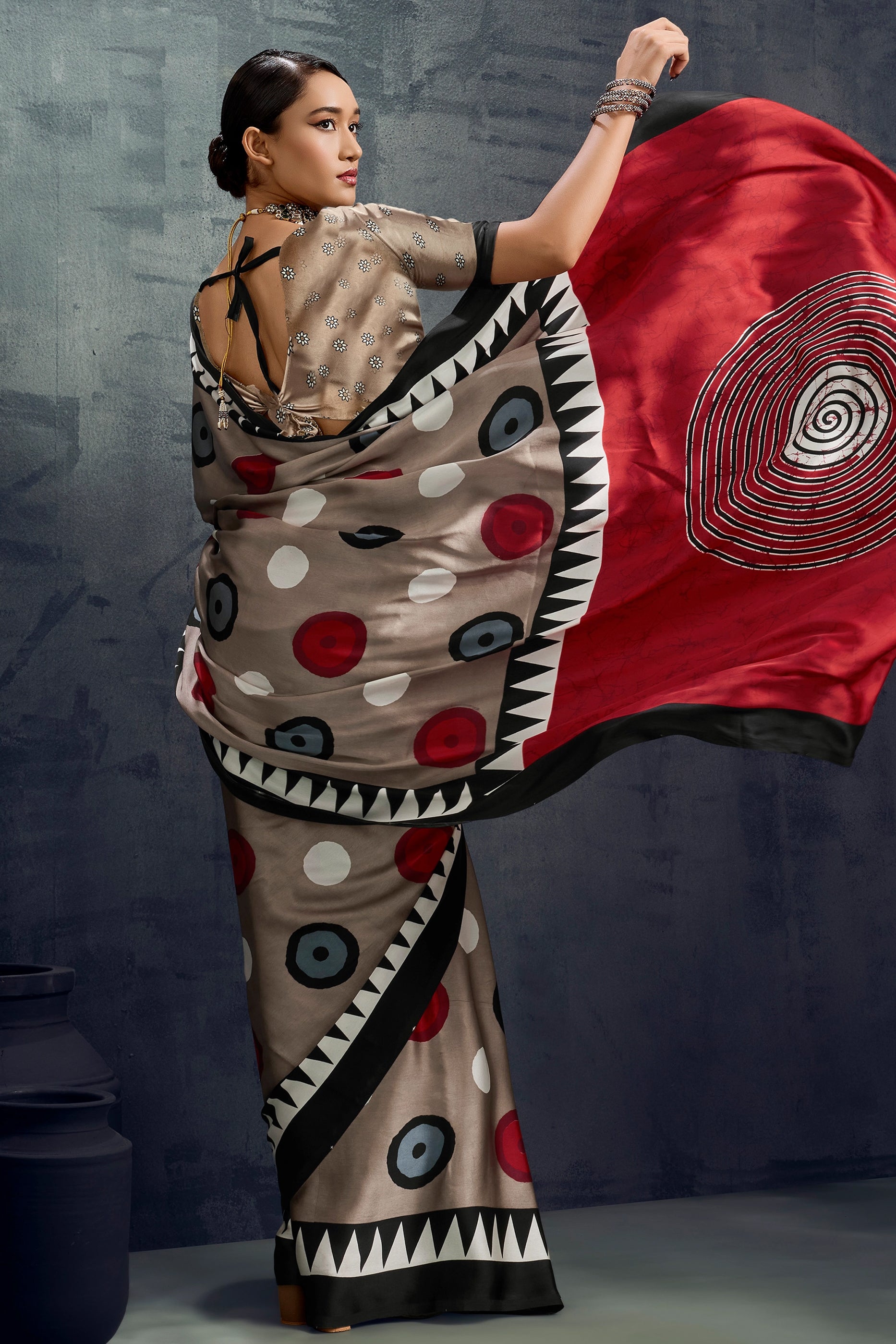 Taupe Grey Ajrakh Print Satin Saree-SAR11920_4_SareeButa.com