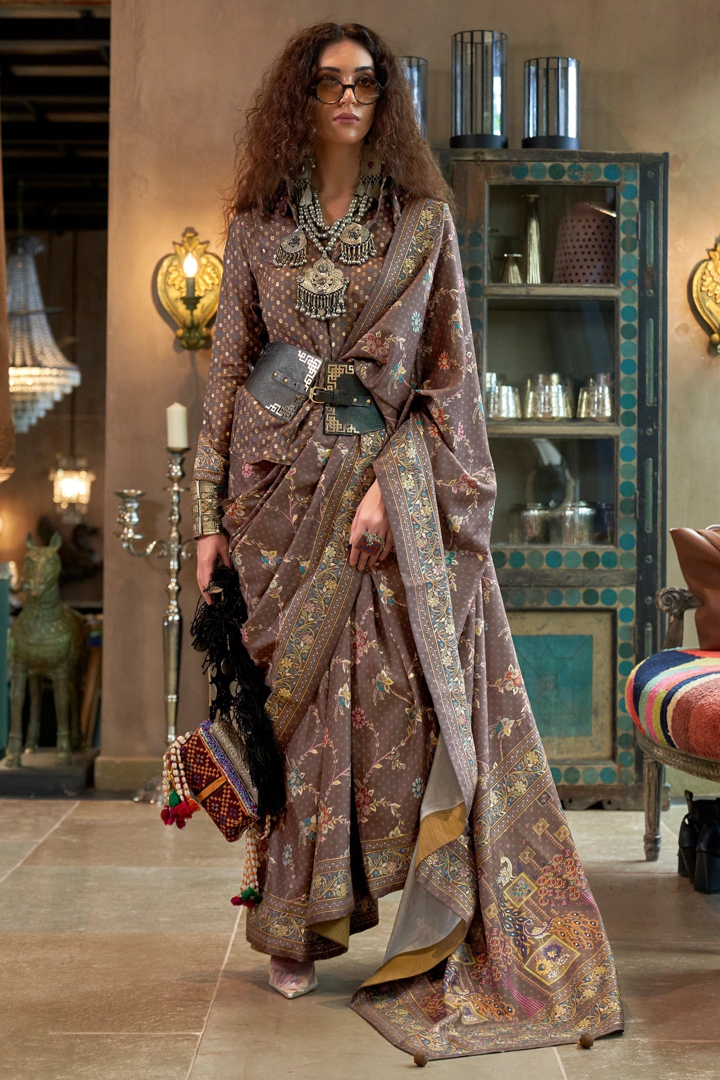 Taupe Grey Printed Silk Saree-SAR11304_1_SareeButa.com