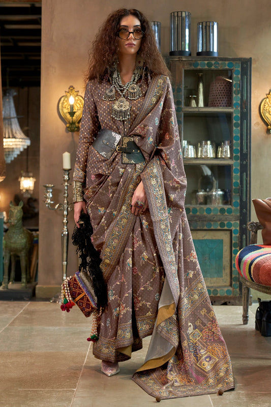 Taupe Grey Printed Silk Saree-SAR11304_1_SareeButa.com