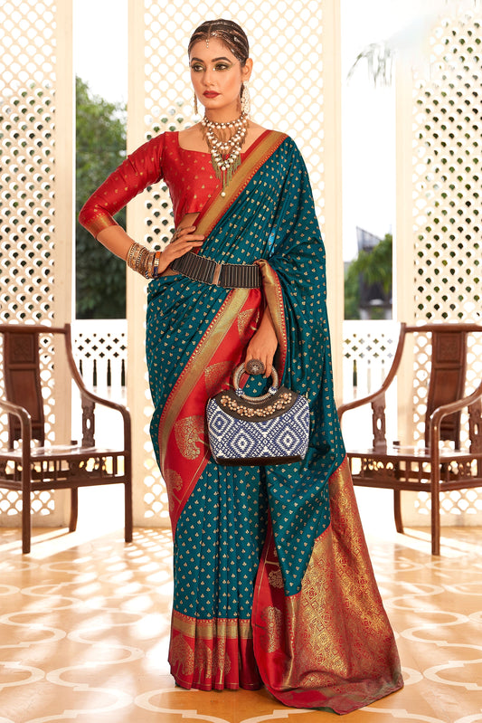 Teal Banarasi Silk Saree-ZB133021_1_SareeButa.com