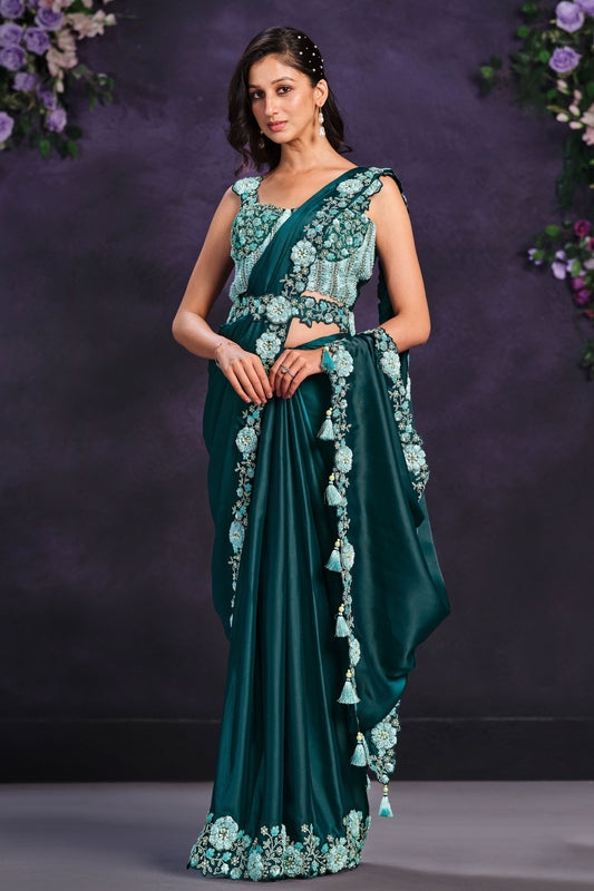 teal-crepe-satin-silk-readymade-saree-zb131307_1_SareeButa.com