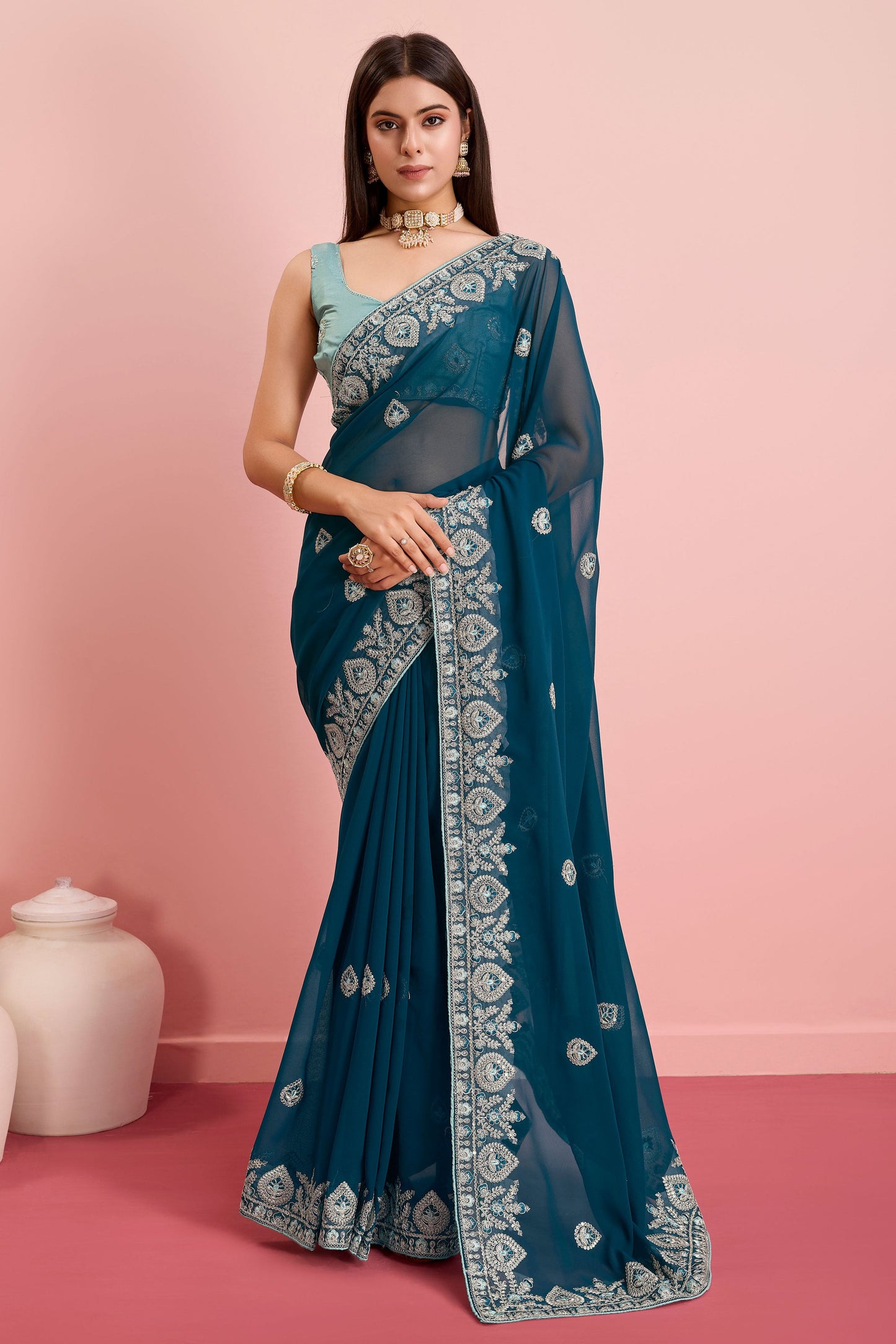 teal-embroidered-georgette-saree-zb131408_1_SareeButa.com