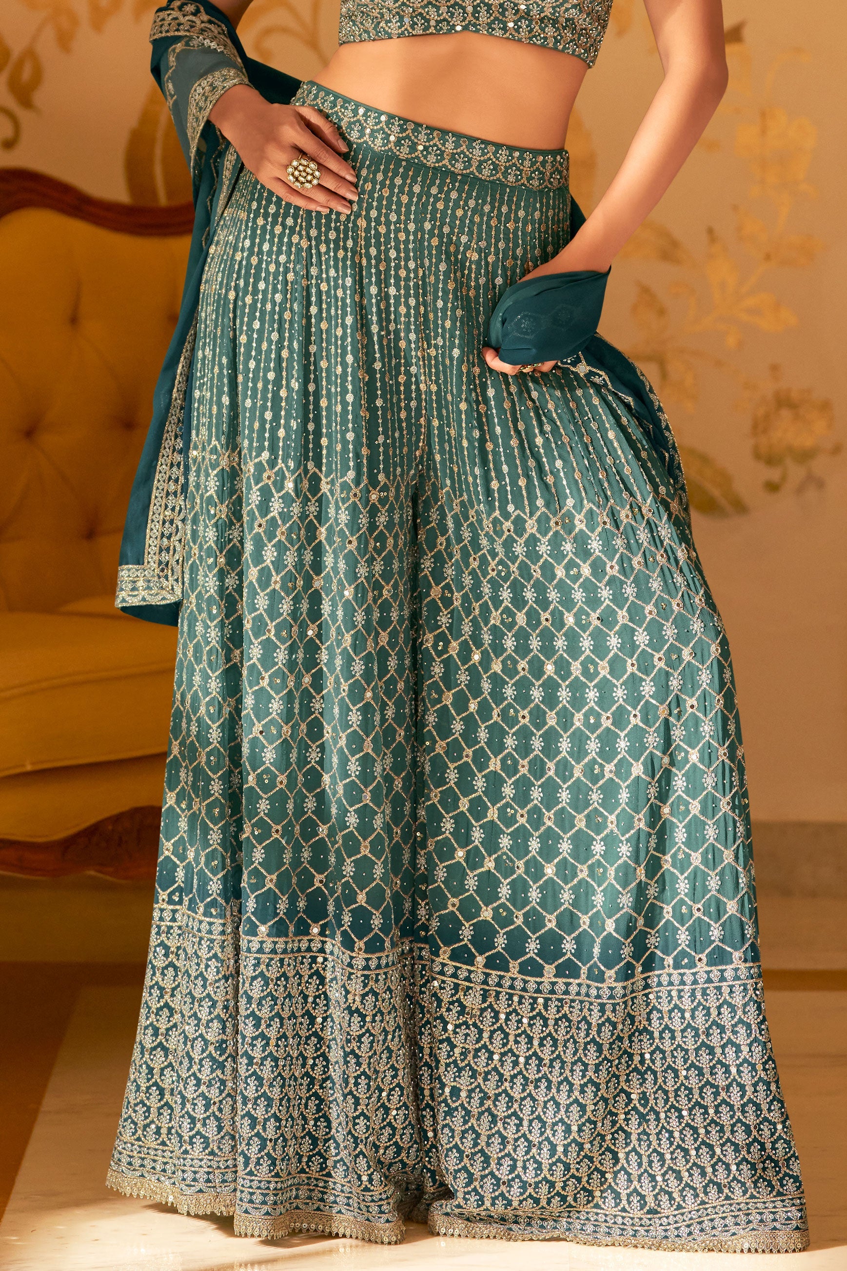 Teal Readymade Georgette Palazzo Set with Dupatta-SS987_4_SareeButa.com