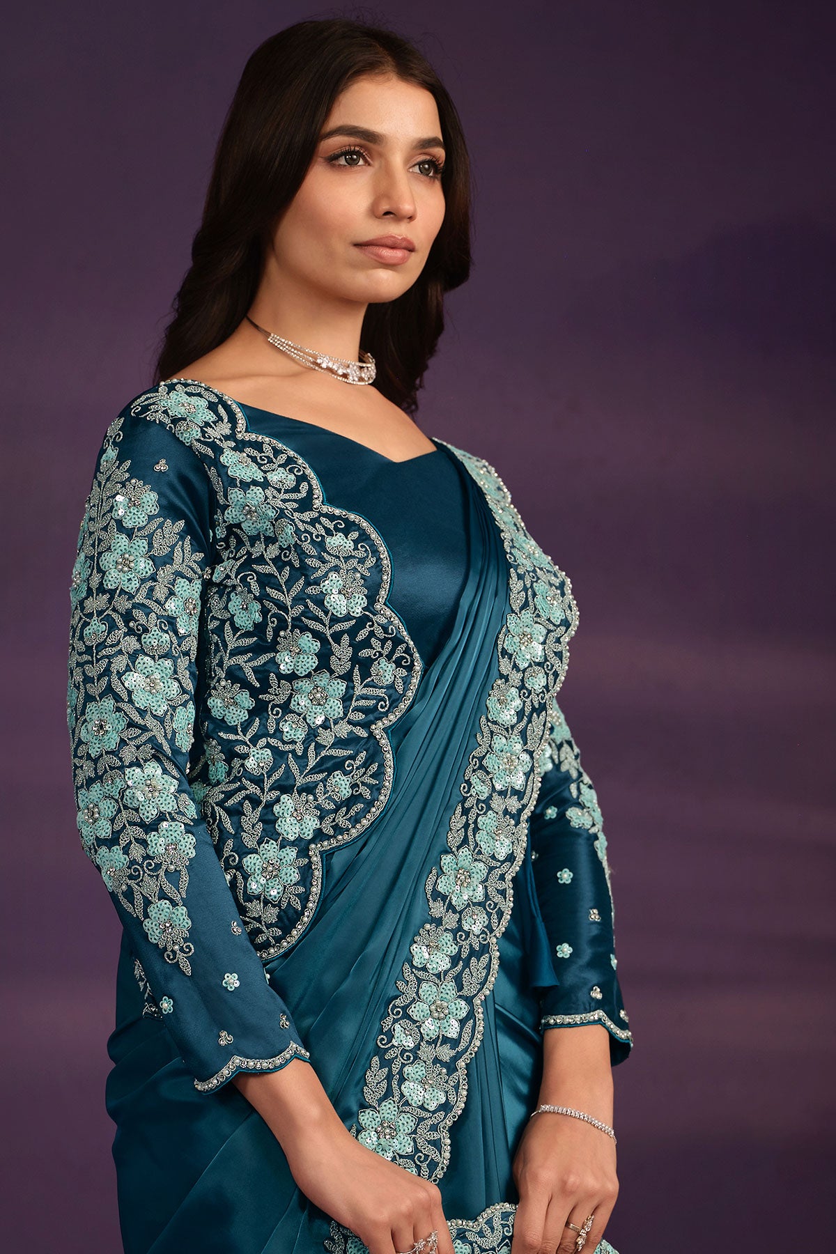 teal-satin-crepe-silk-readymade-saree-zb130228_2_SareeButa.com