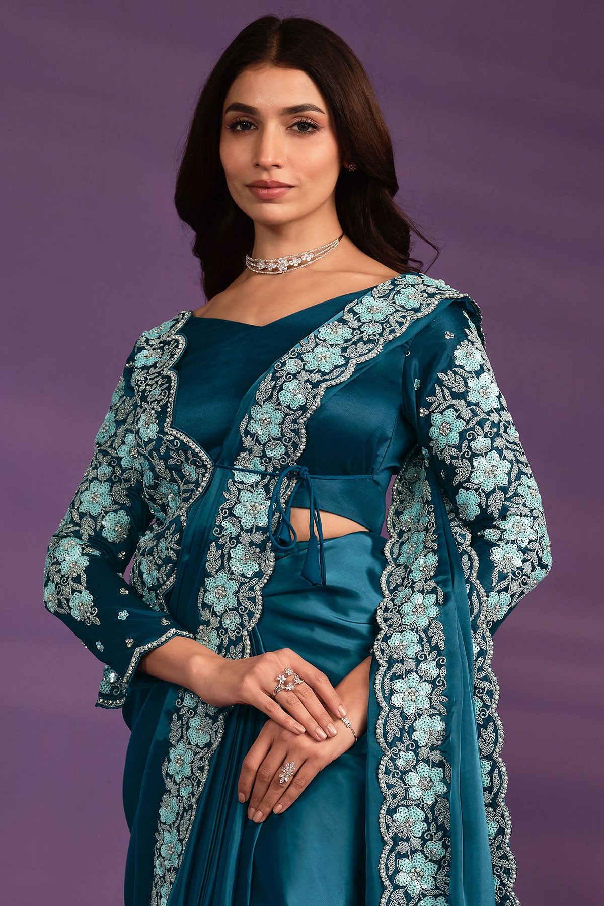 teal-satin-crepe-silk-readymade-saree-zb130228_3_SareeButa.com