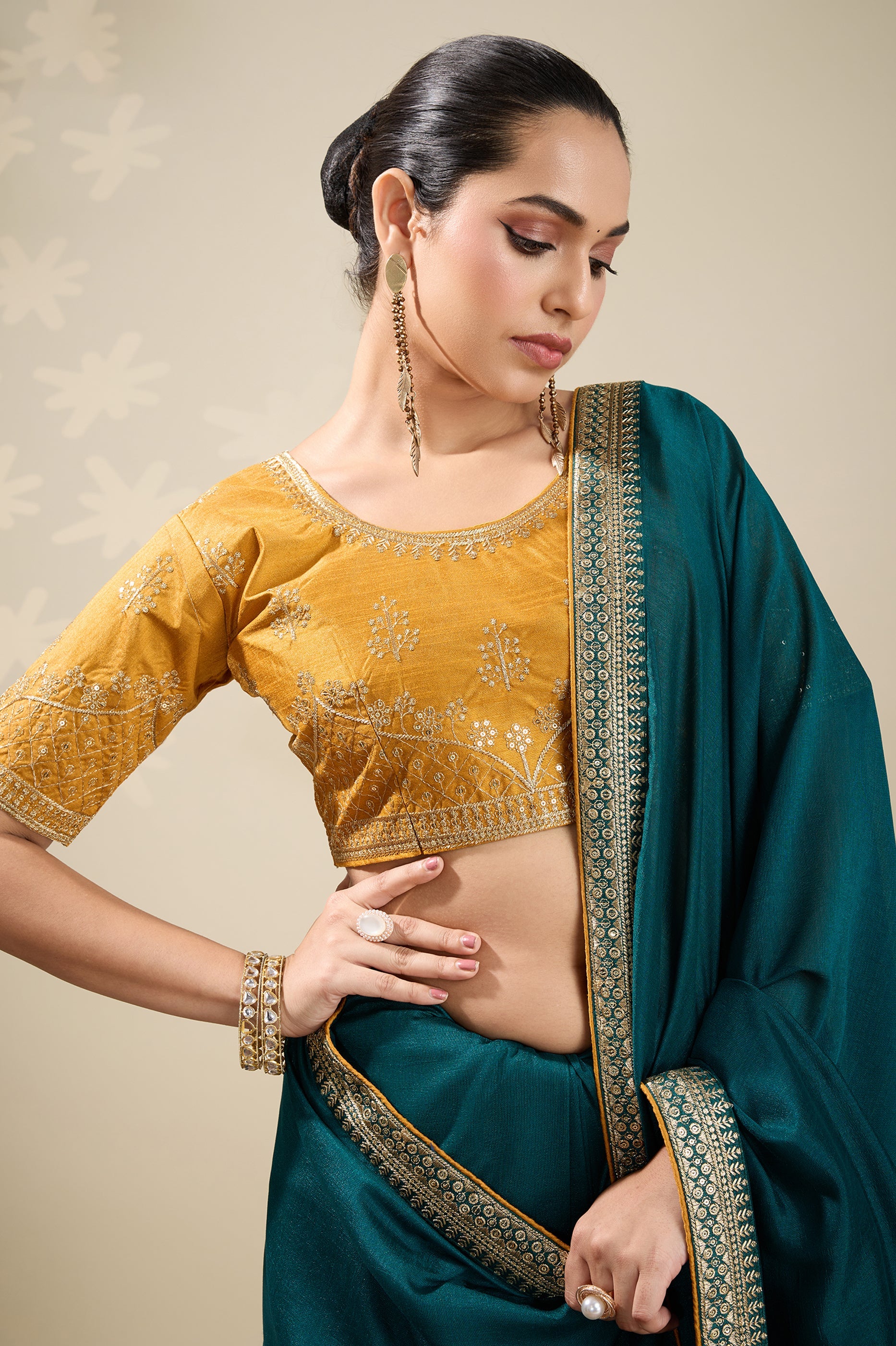 Teal Blue Embroidered Silk Saree-SAR10631_2_SareeButa.com