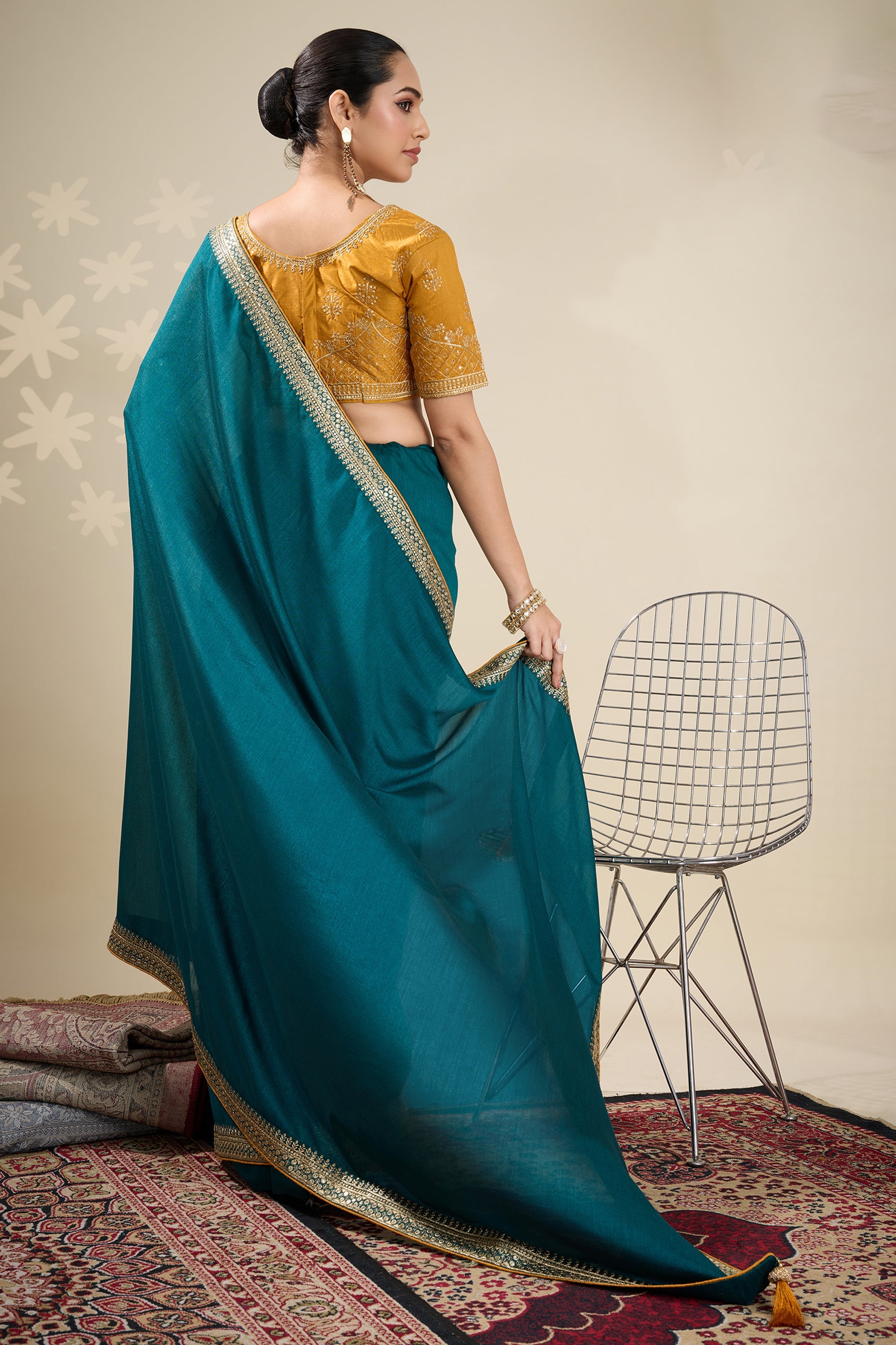 Teal Blue Embroidered Silk Saree-SAR10631_3_SareeButa.com