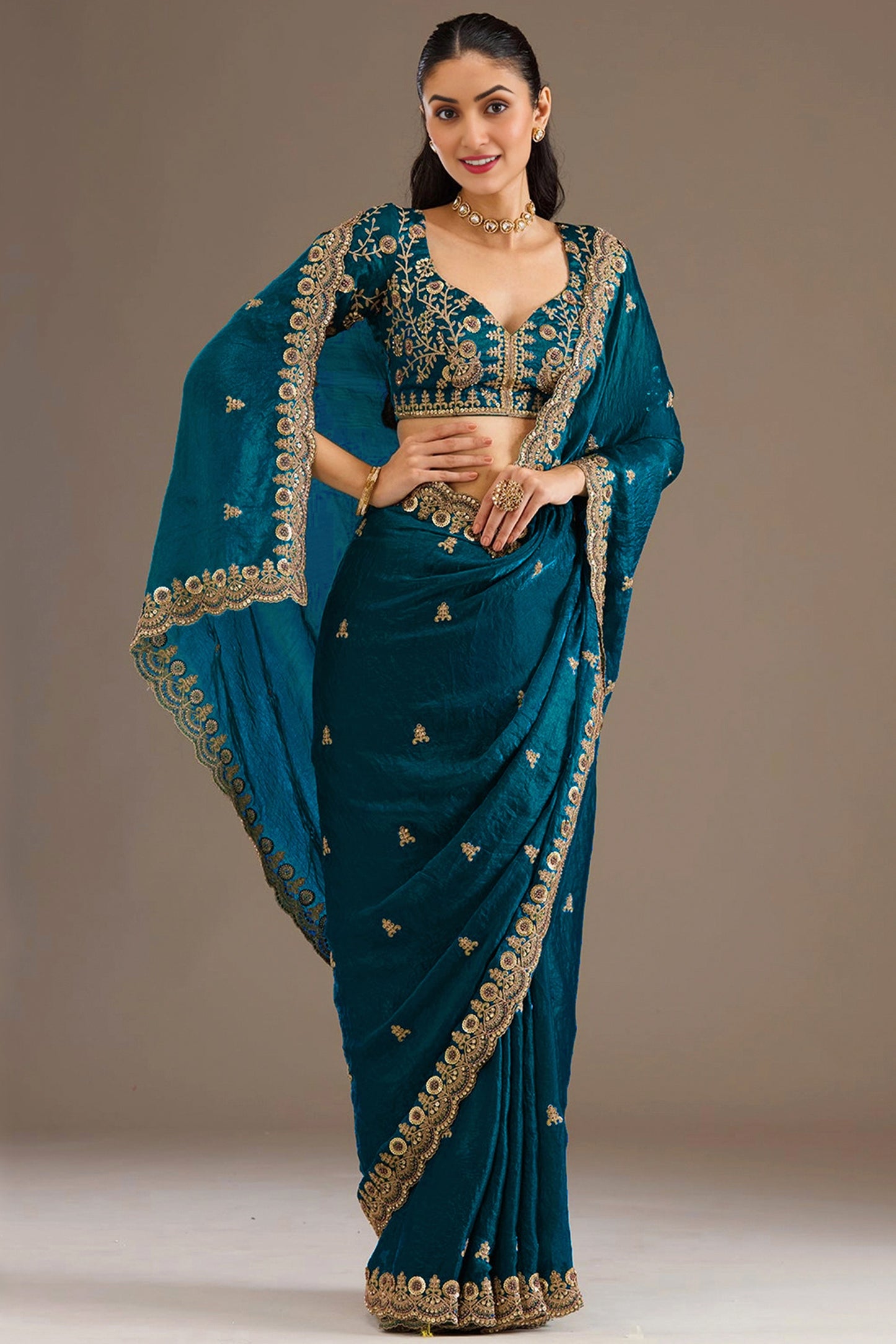 Teal Blue Embroidered Tissue Saree-SAR12577_1_SareeButa.com