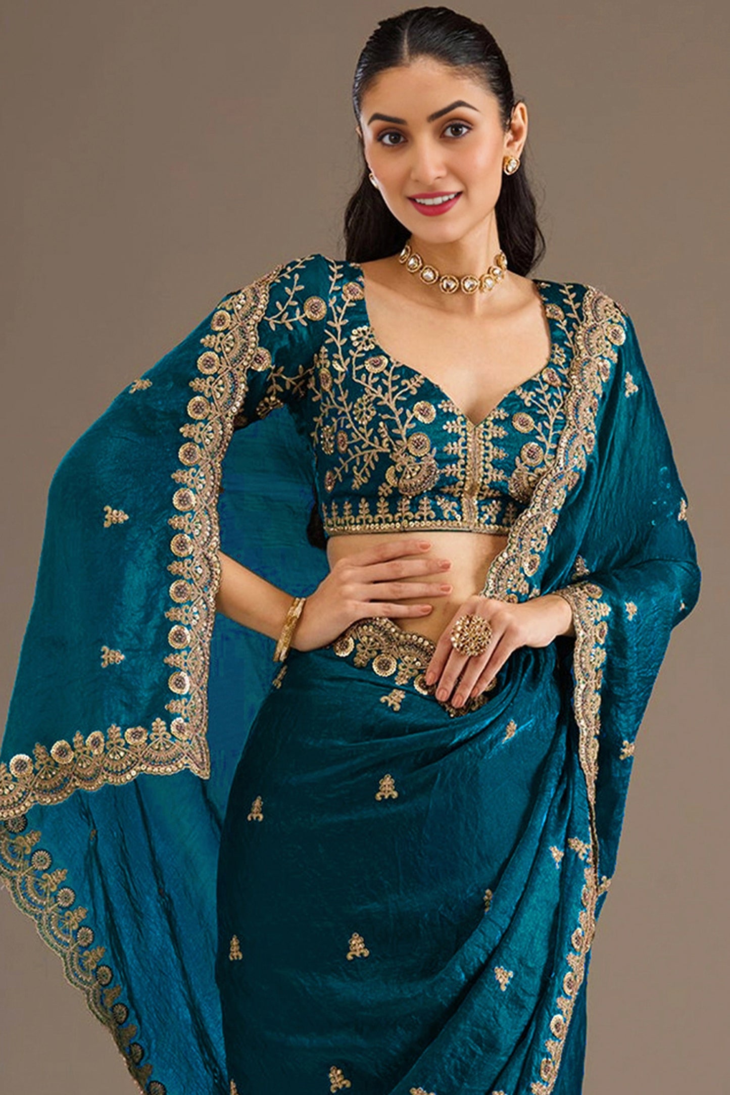 Teal Blue Embroidered Tissue Saree-SAR12577_4_SareeButa.com