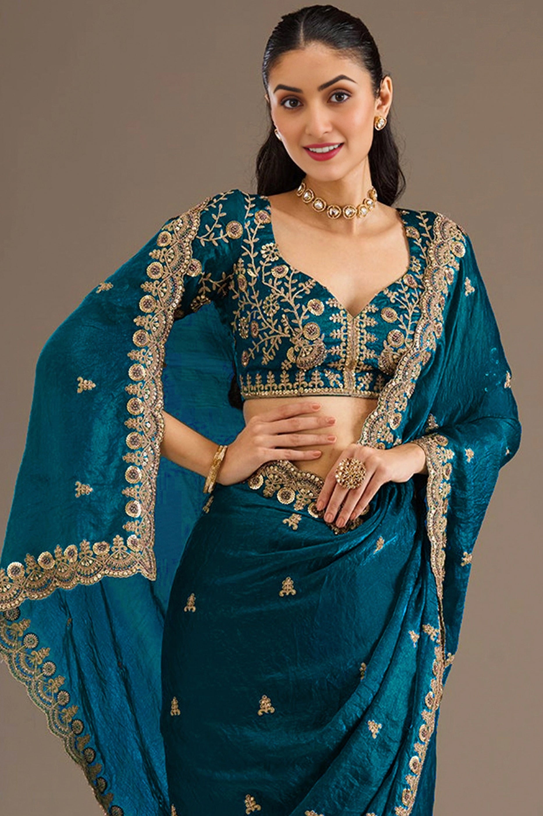 Teal Blue Embroidered Tissue Saree-SAR12577_4_SareeButa.com