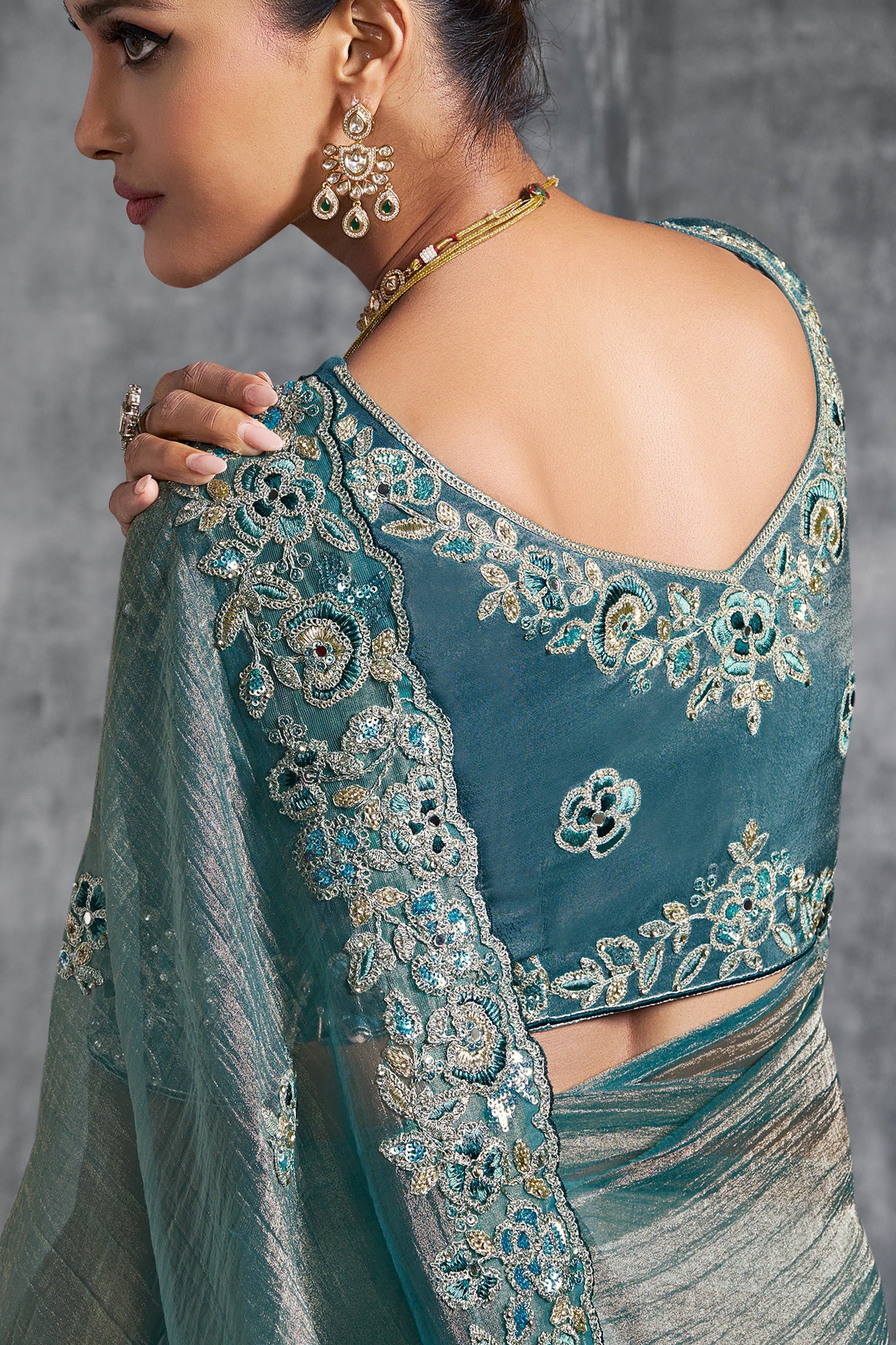 Teal Blue Embroidered Tissue Silk Saree-SAR10448_3_SareeButa.com