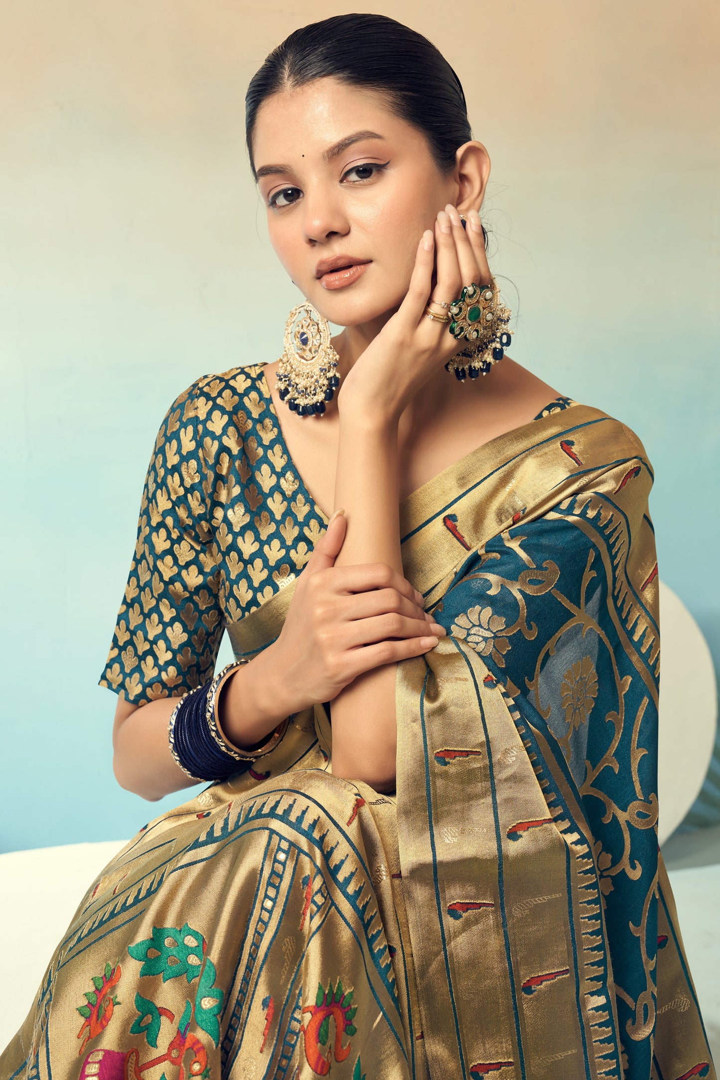 Teal Blue Georgette Paithani Saree-ZB134514_2_SareeButa.com