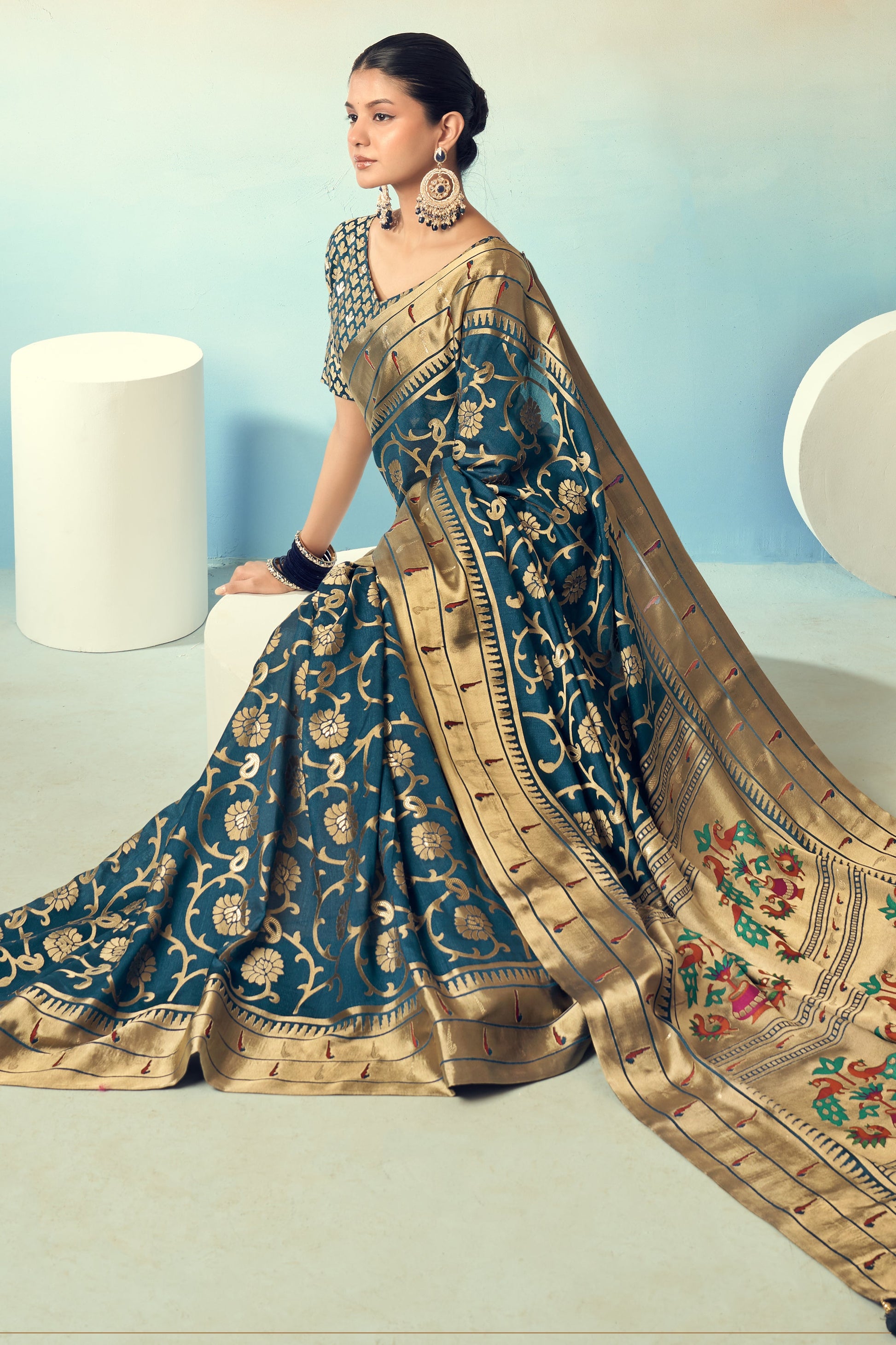 Teal Blue Georgette Paithani Saree-ZB134514_3_SareeButa.com
