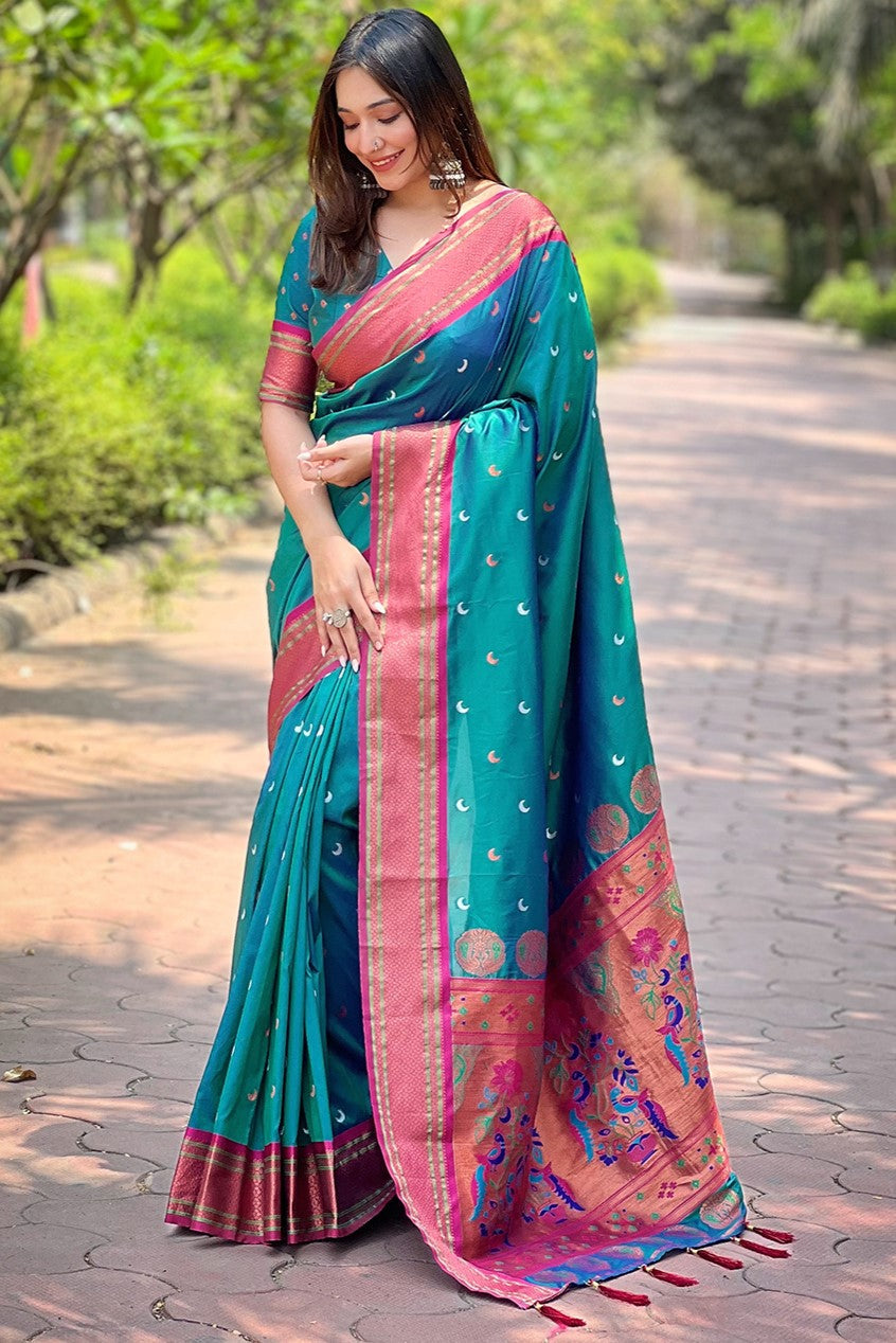 Teal Blue Paithani Saree-ZB133101_1_SareeButa.com