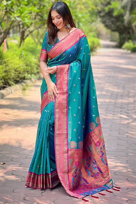 Teal Blue Paithani Saree-ZB133101_1_SareeButa.com