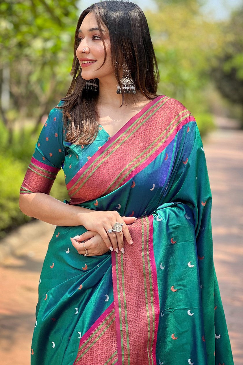 Teal Blue Paithani Saree-ZB133101_2_SareeButa.com