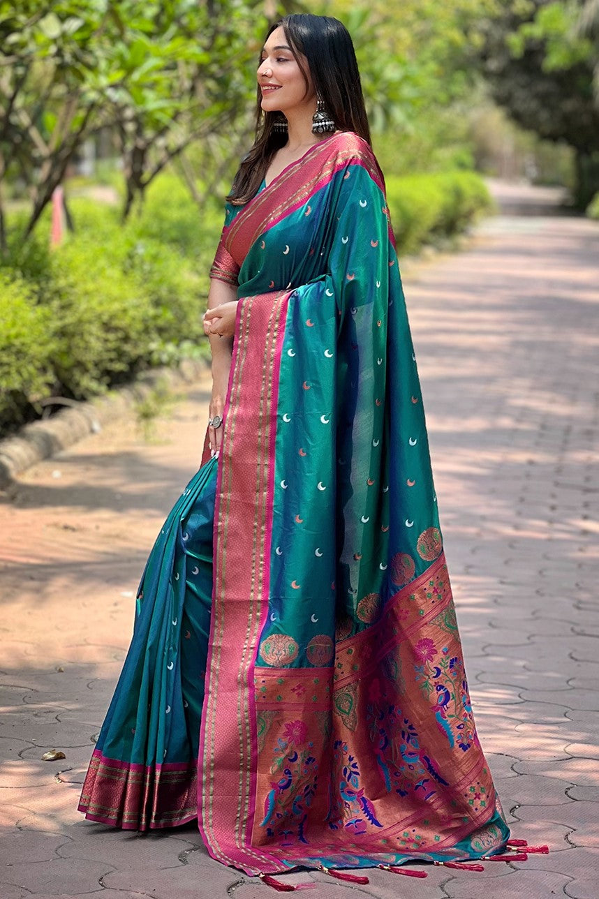 Teal Blue Paithani Saree-ZB133101_3_SareeButa.com