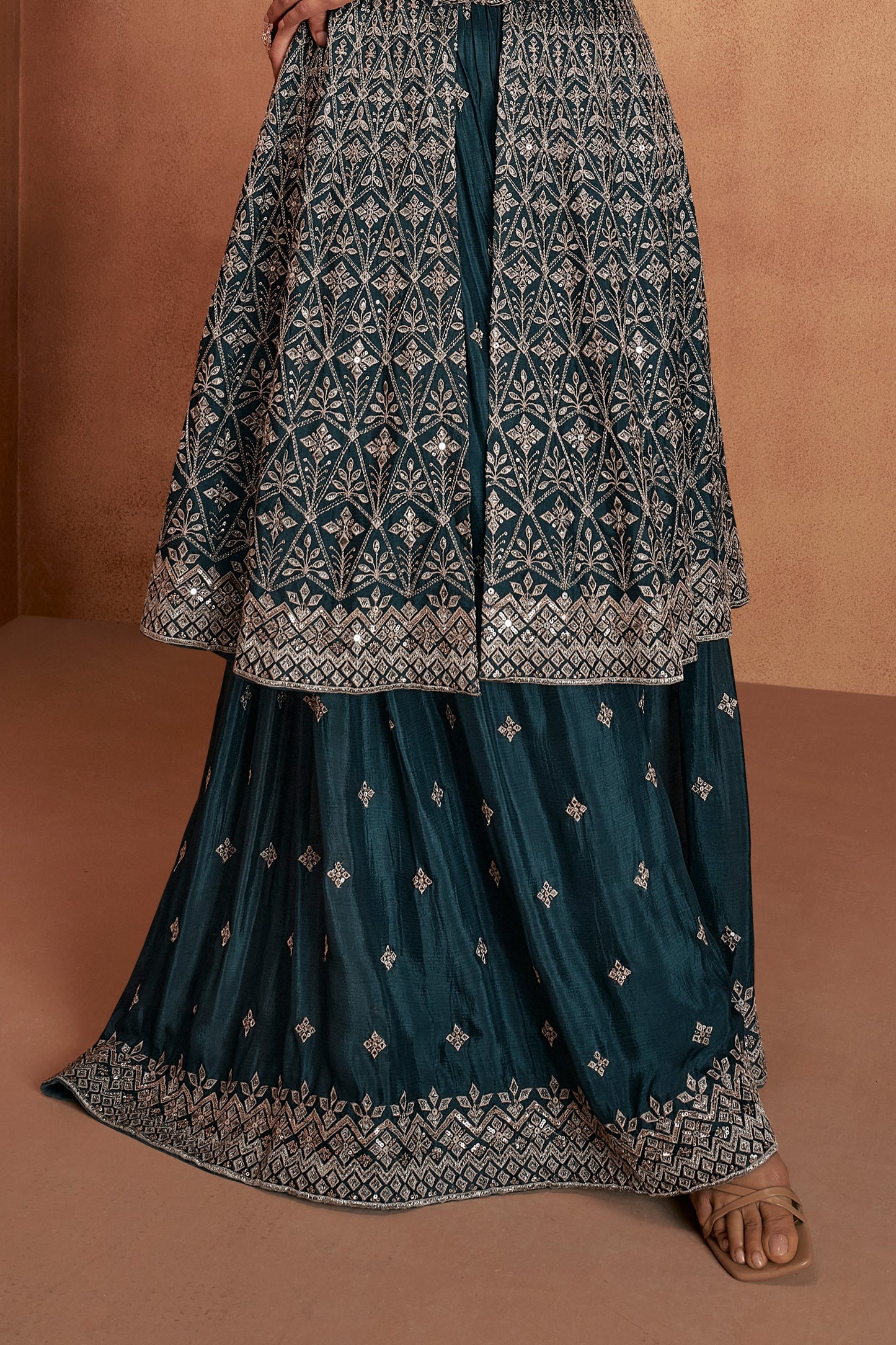 Teal Blue Readymade Embroidered Chinon Suit-SAR10943_4_SareeButa.com