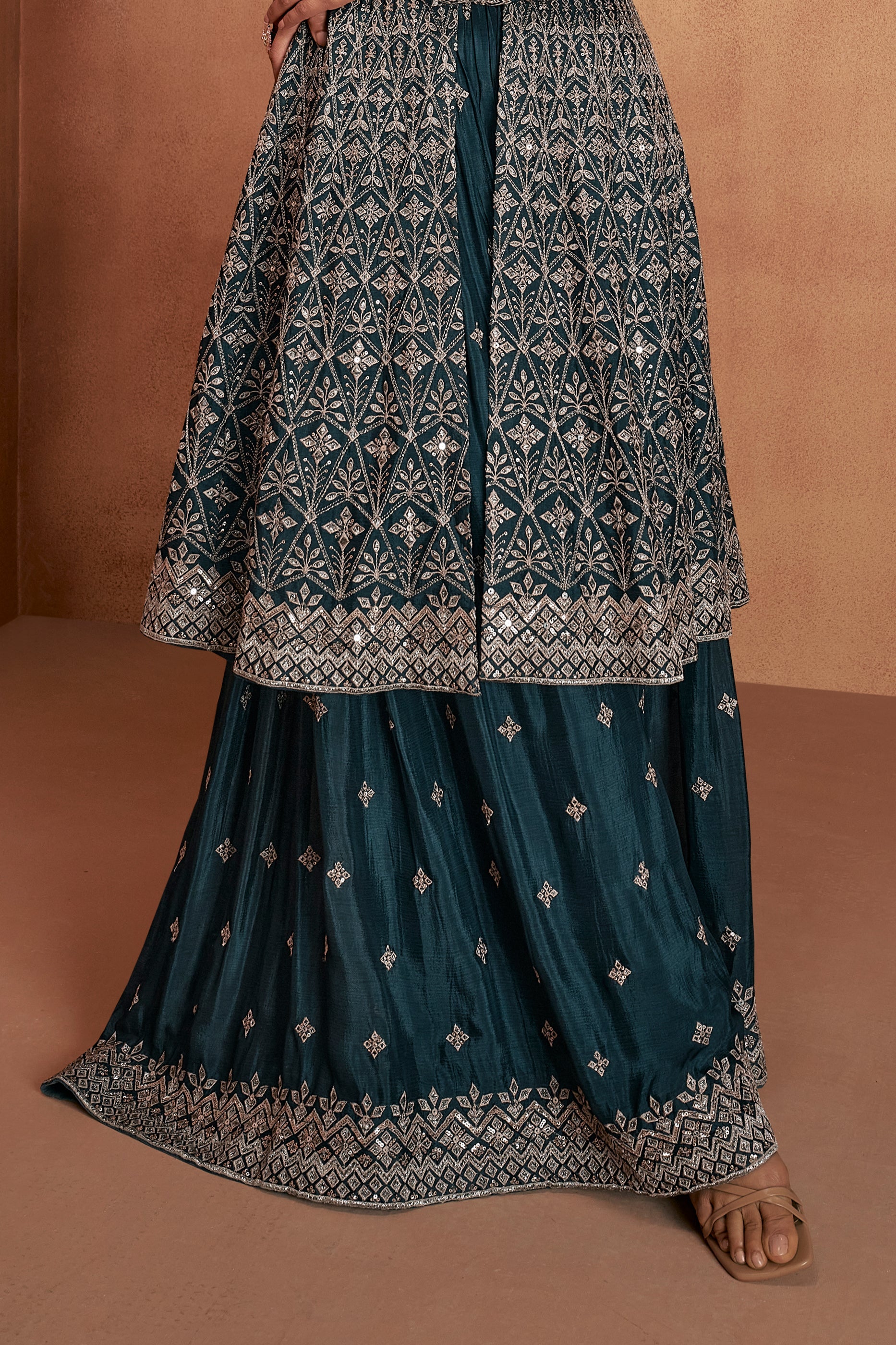 Teal Blue Readymade Embroidered Chinon Suit-SAR10943_4_SareeButa.com